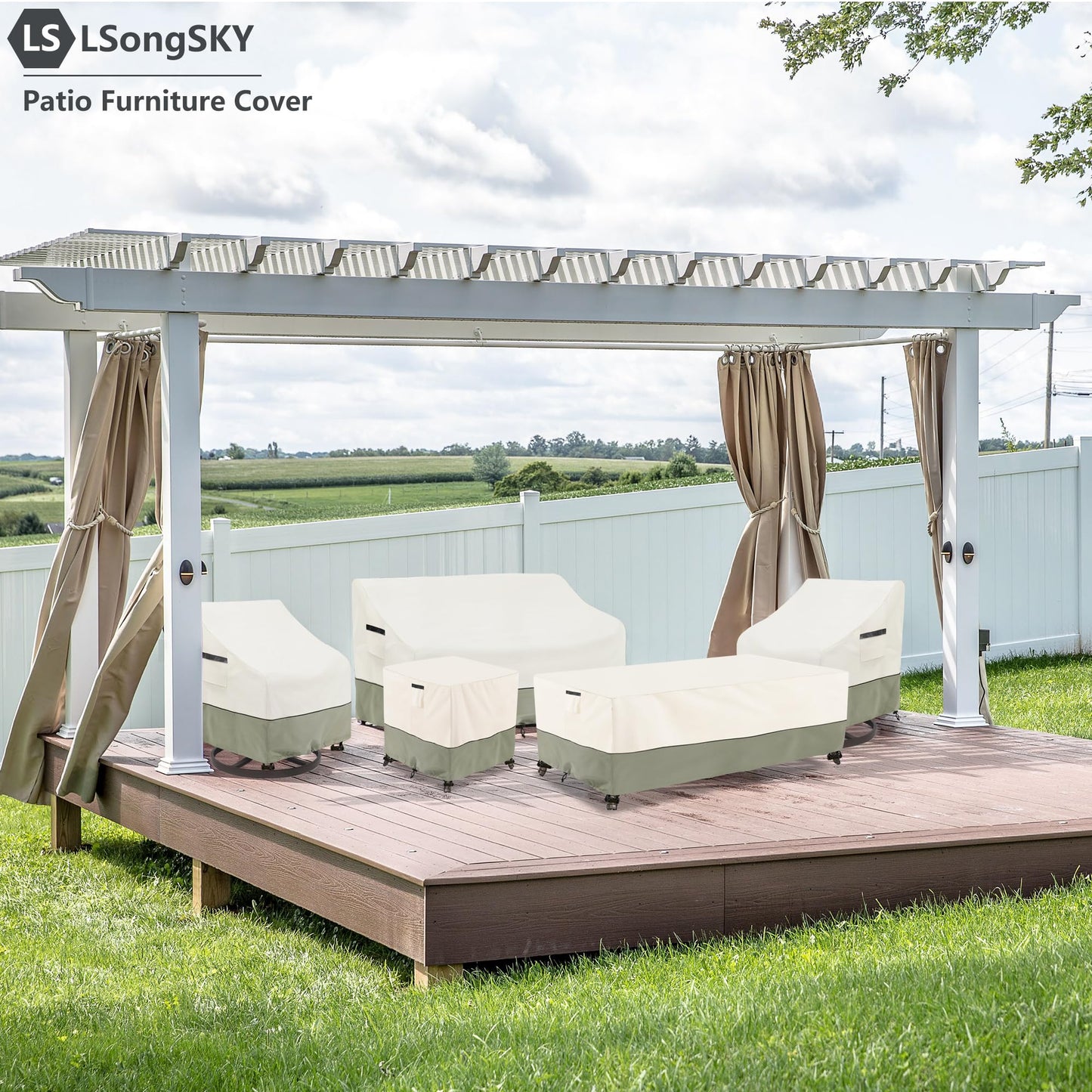LSongSKY Outdoor Swivel Lounge Chair Cover 2 Pack,100% Waterproof Heavy Duty Outdoor Chair Covers,(33 W x 35 D x 38.5 H inches) Patio Furniture Cover for Swivel Patio Chair,White&Grayish Green