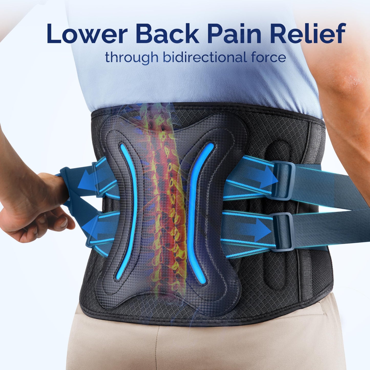 FEATOL Lower Back Brace with 5 Reinforced Stays for Women and Men, Adjustable Snug-Fit Lumbar Support Belt for Work, Size M, Waist 28.5"-34.3"