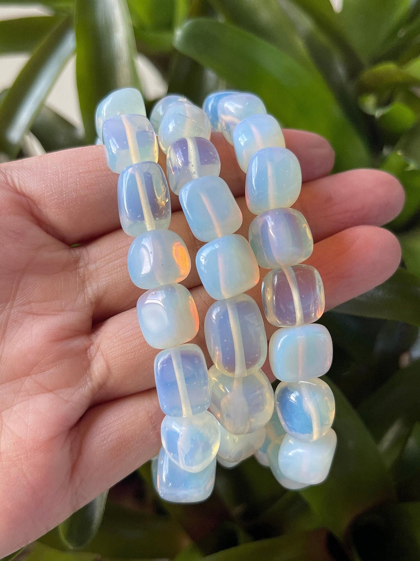GAF TREASURES Opalite Crystal Nugget Bracelet, Genuine Opalite Tumbled Gemstone Bracelet, Healing Crystal Bracelet, Gift for Men & Women (1)