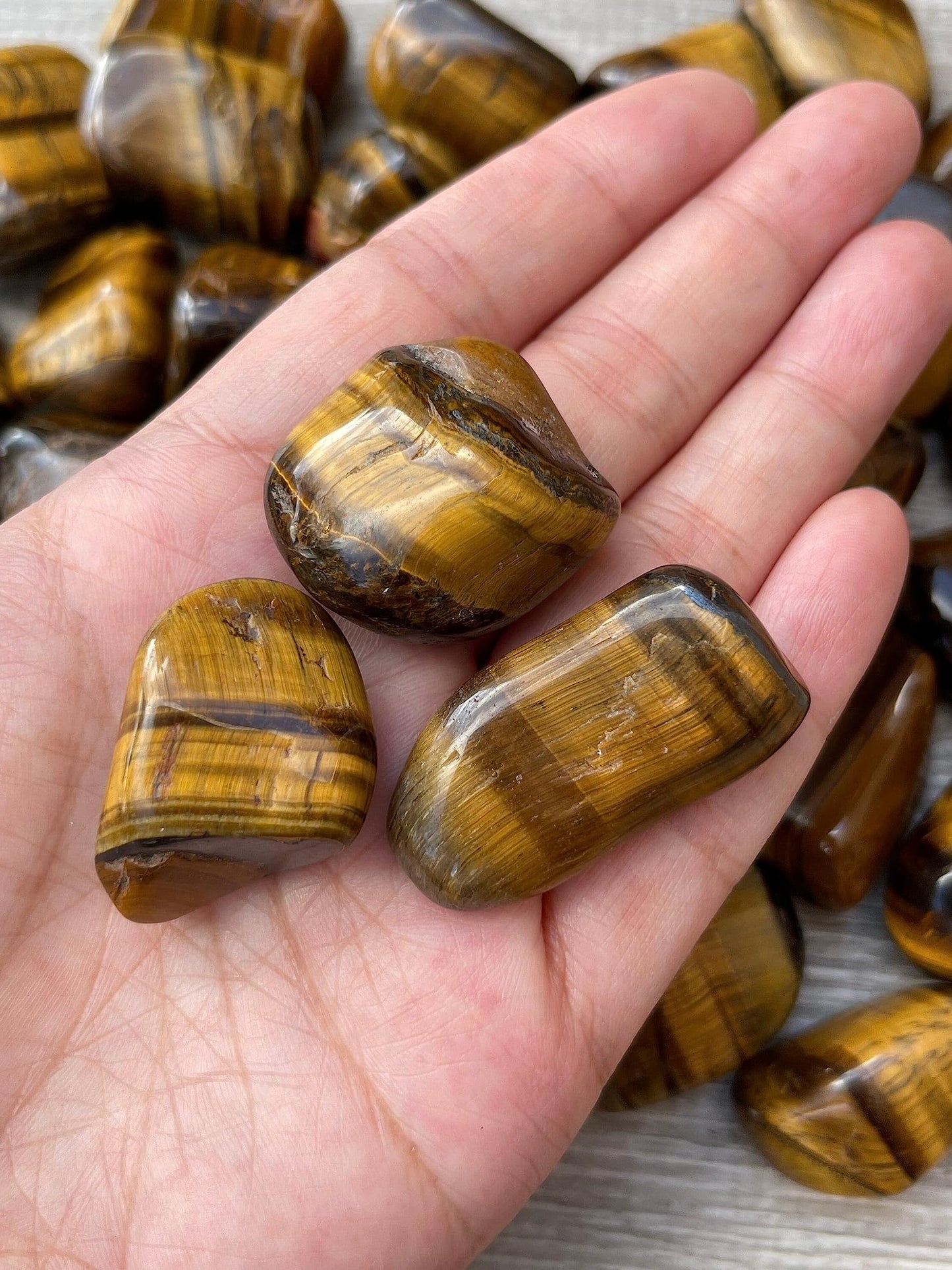 GAF TREASURES Wholesale Tiger Eye Tumbled Stones, Polished Natural Tiger Eye Gemstone, Tiger Eye Polished Rocks (Tiger Eye, 0.25 Pound)