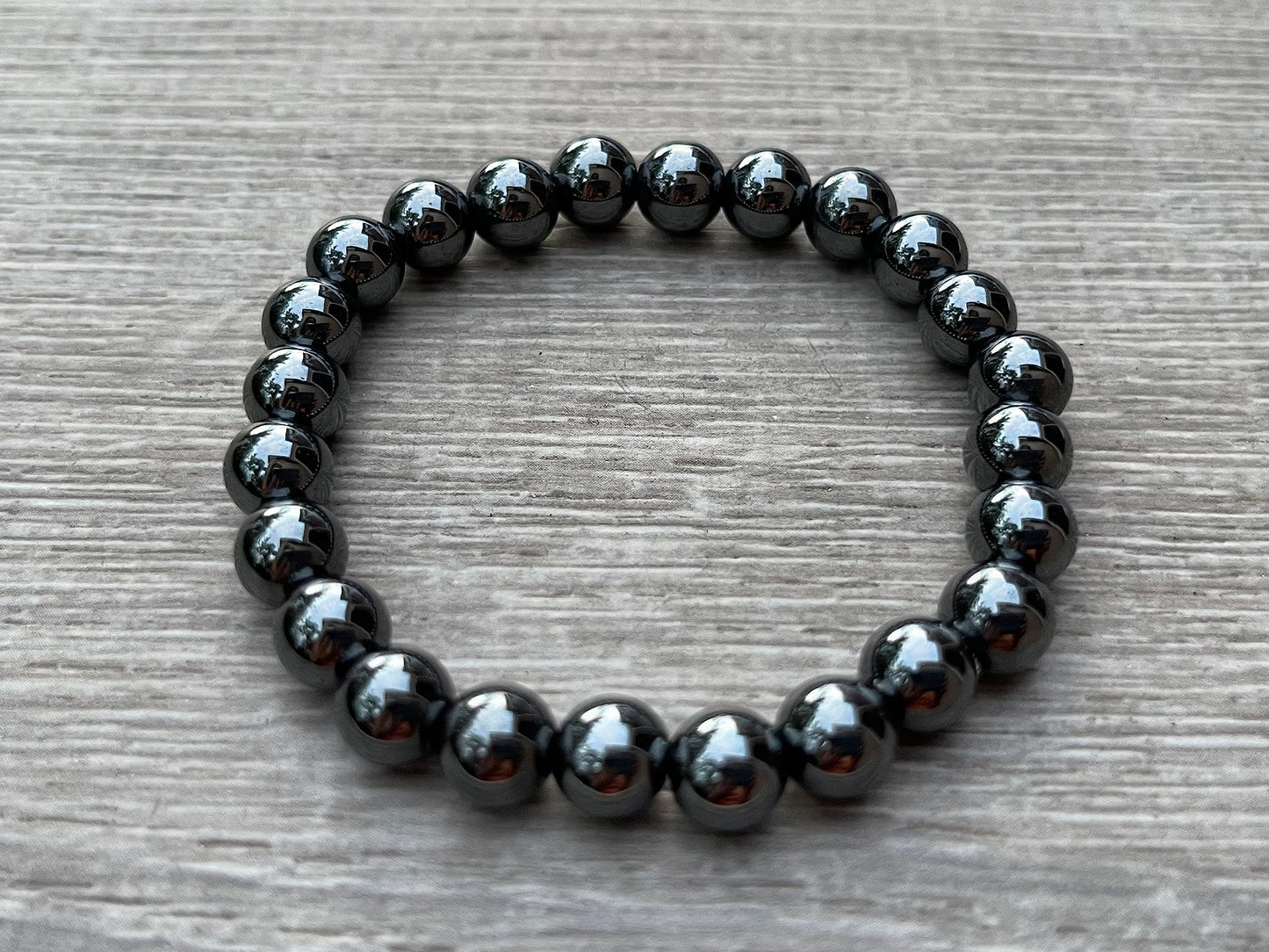 GAF TREASURES Hematite Crystal Bead Bracelet 8mm, Genuine Hematite Stretch Gemstone Bracelet, Healing Crystal Bracelet, Gift for Men & Women (1)