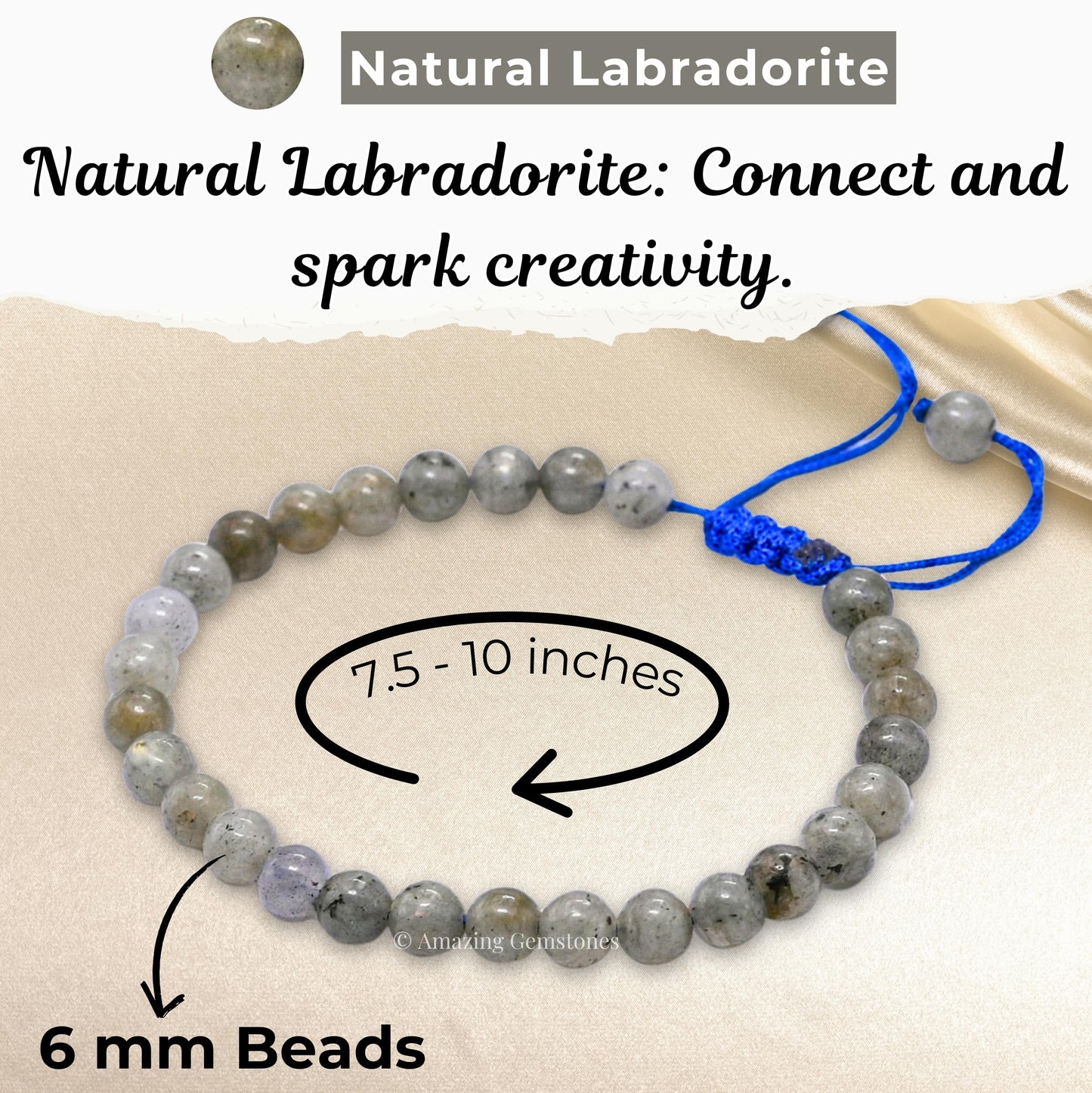 Amazing Gemstone Labradorite Bracelet, Gifts For Men & Women - Protection Healing Crystal Bracelet - 6mm Gemstone Beaded Adjustable Bracelet, Pulseras Para Hombres Mujer Stocking Stuffers