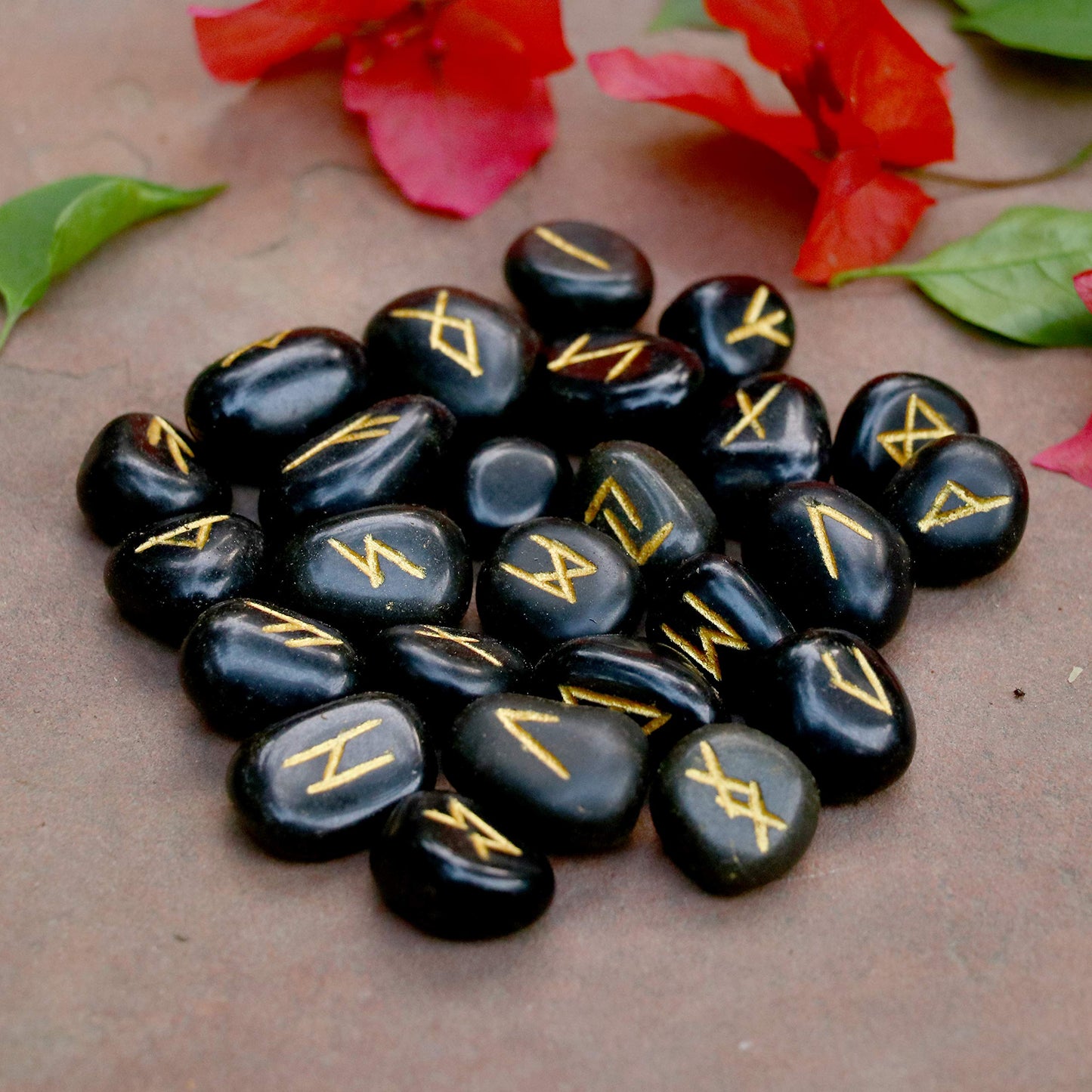 Crocon Black Obsidian Rune Stones Set Engraved with Elder futhark Crystal Runes Set, Reiki Healing runas for Meditation Chakra Balancing, Rune Stone for Beginners with Crystal Guide & Pouch |15-20 mm