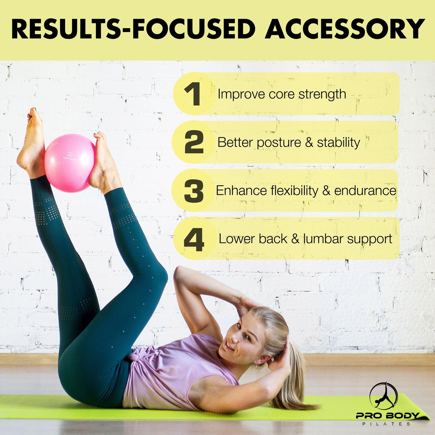 ProBody Pilates Small Exercise Ball with Pump - 9 Inch Workout Ball for Stability, Barre, Yoga, Core & Physical Therapy, Home Gym & Office Use (Blue)