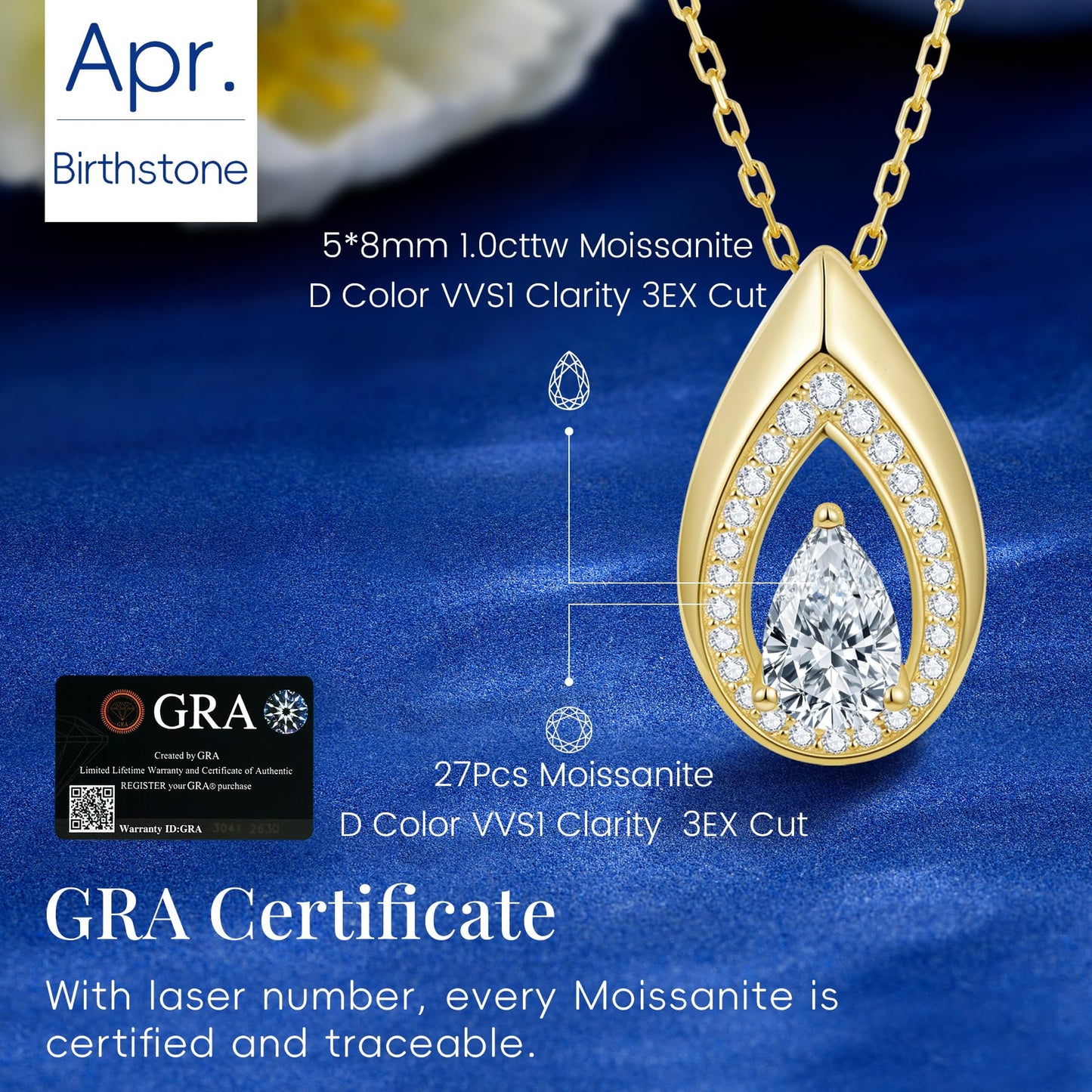 Kstyle Yellow Gold Moissanite Pendant Necklaces for Women Valentine's Day Birthday Gift Anniversary Jewelry for Wife Daughter Grandma Mom Sister (1 cttw Non Tarnish)