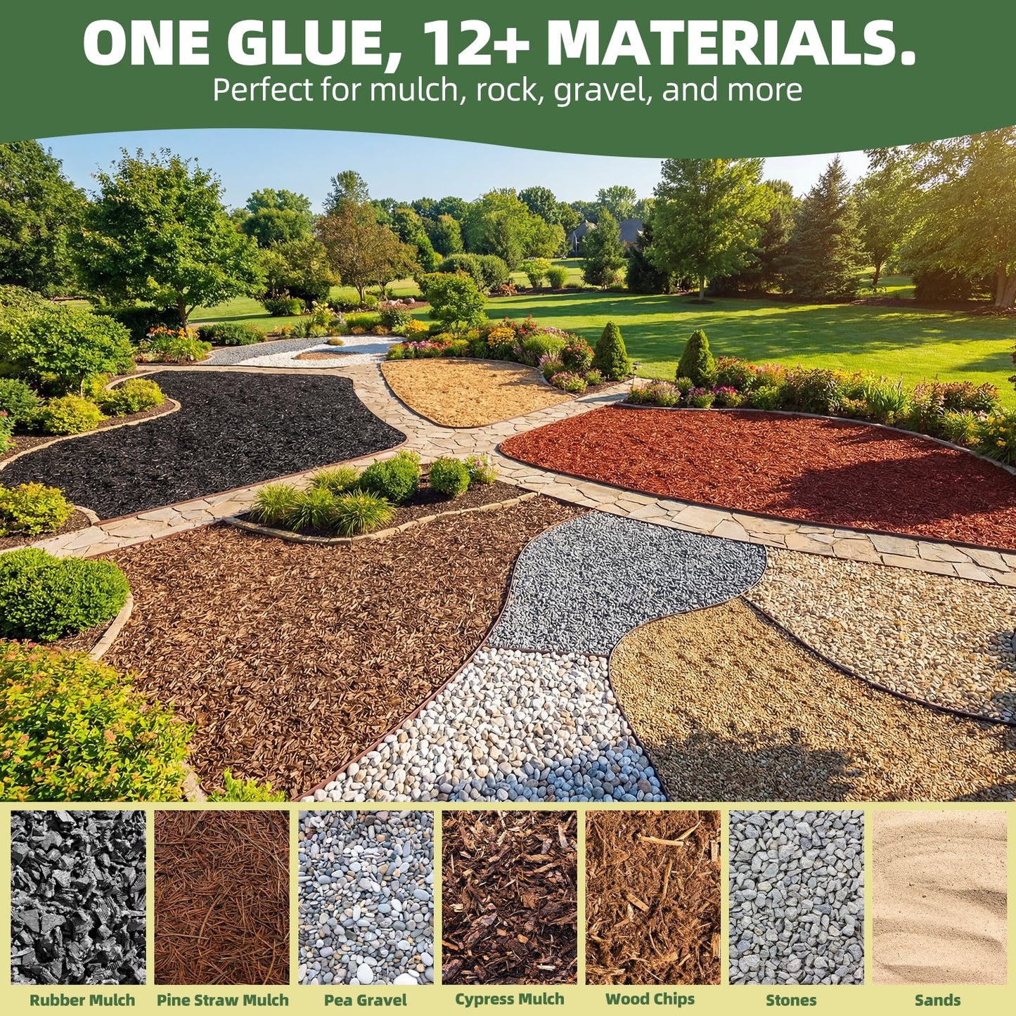 Shabebe Mulch Glue 2 Gallons - Super Stick Rock Glue for Landscaping Gravel Binder for Pea Gravel, Long-Lasting & Non-Toxic, Covers 2X More Area Pebble Gravel Hold for Paths, Patios & Garden Borders