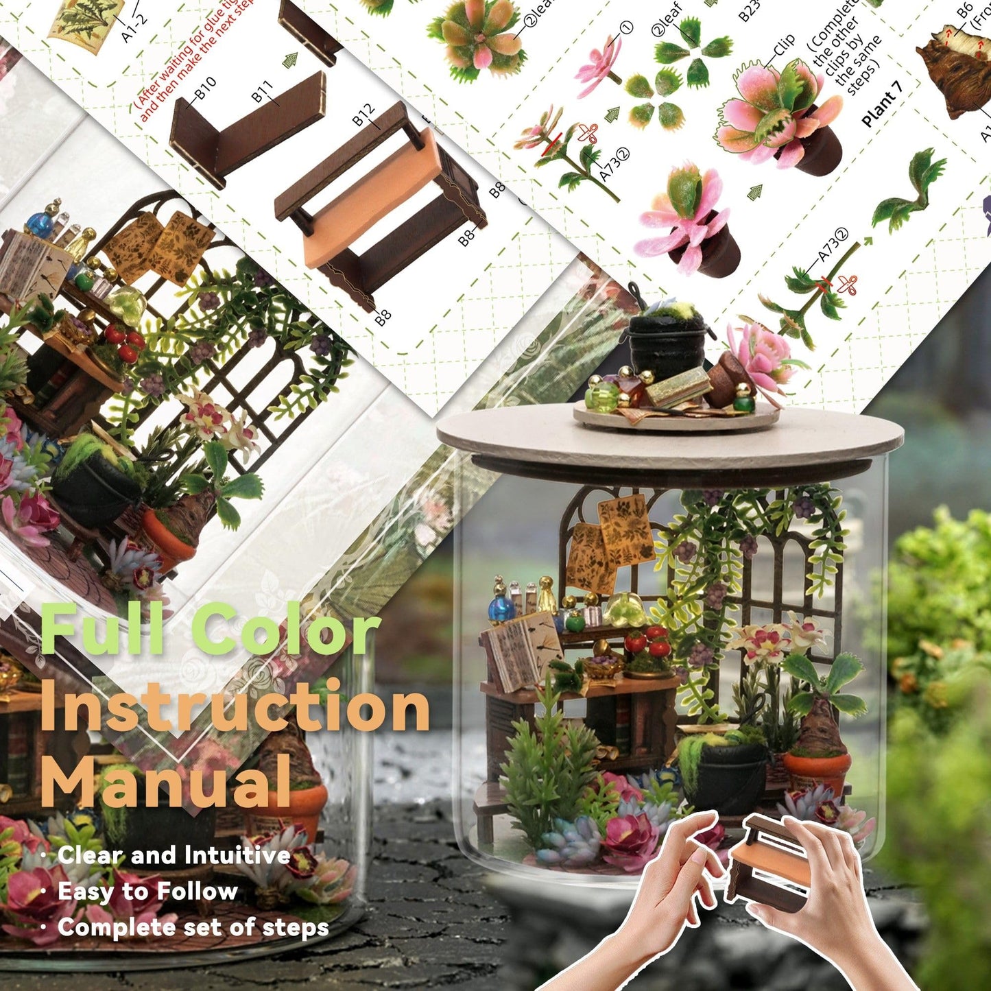 Flever Dollhouse Miniature DIY House Kit Creative Room Dream Bottle Series with Furniture for Romantic Valentine's Gift (Magic Garden)