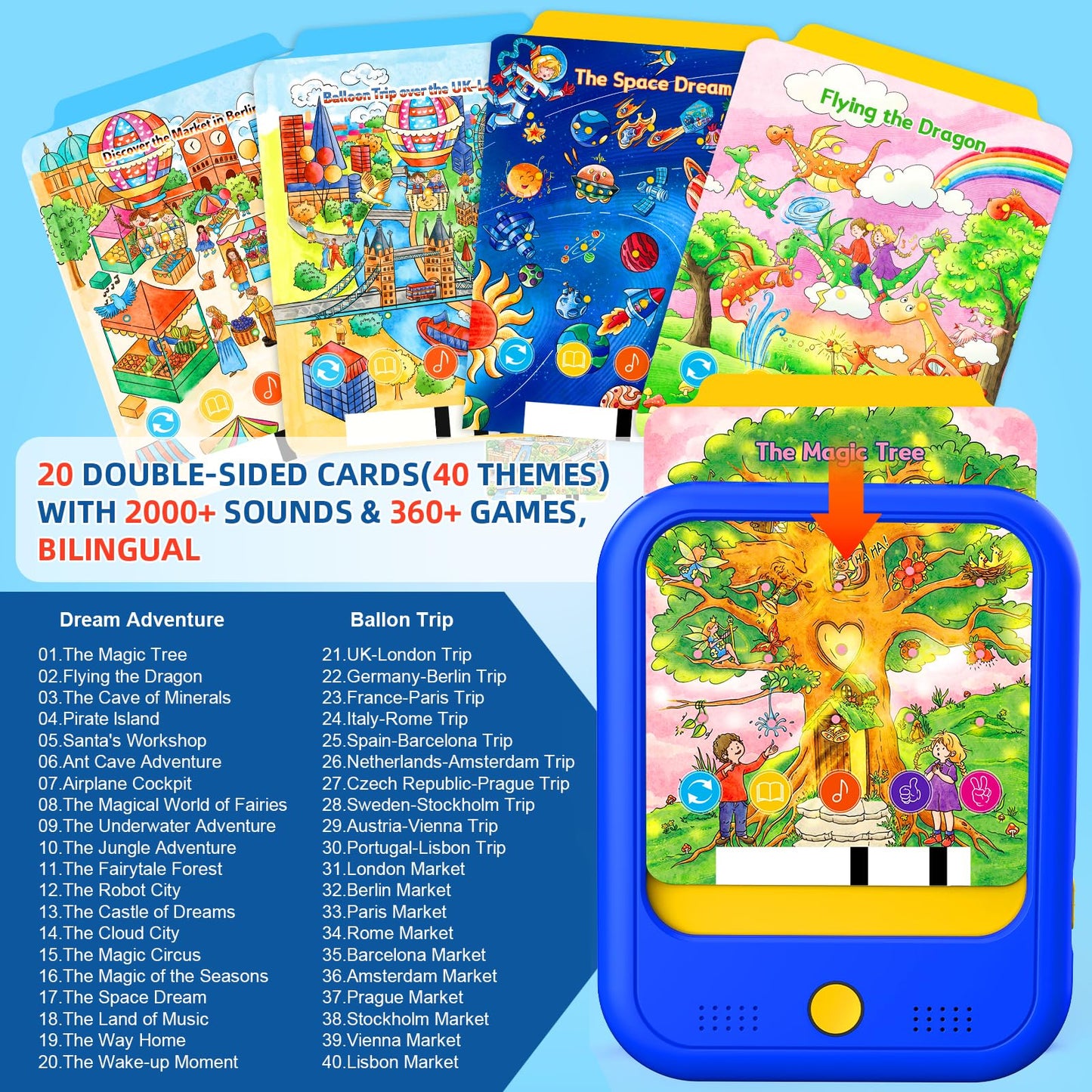 Kids Learning Tablet Bilingual, Montessori Educational Learning Toys for Toddlers 3-5 Year Olds, with 2000+ Words and Games, Autism Sensory Speech Therapy Toys, 3 4 5 6 Year Old Boy Girl Birthday Gift