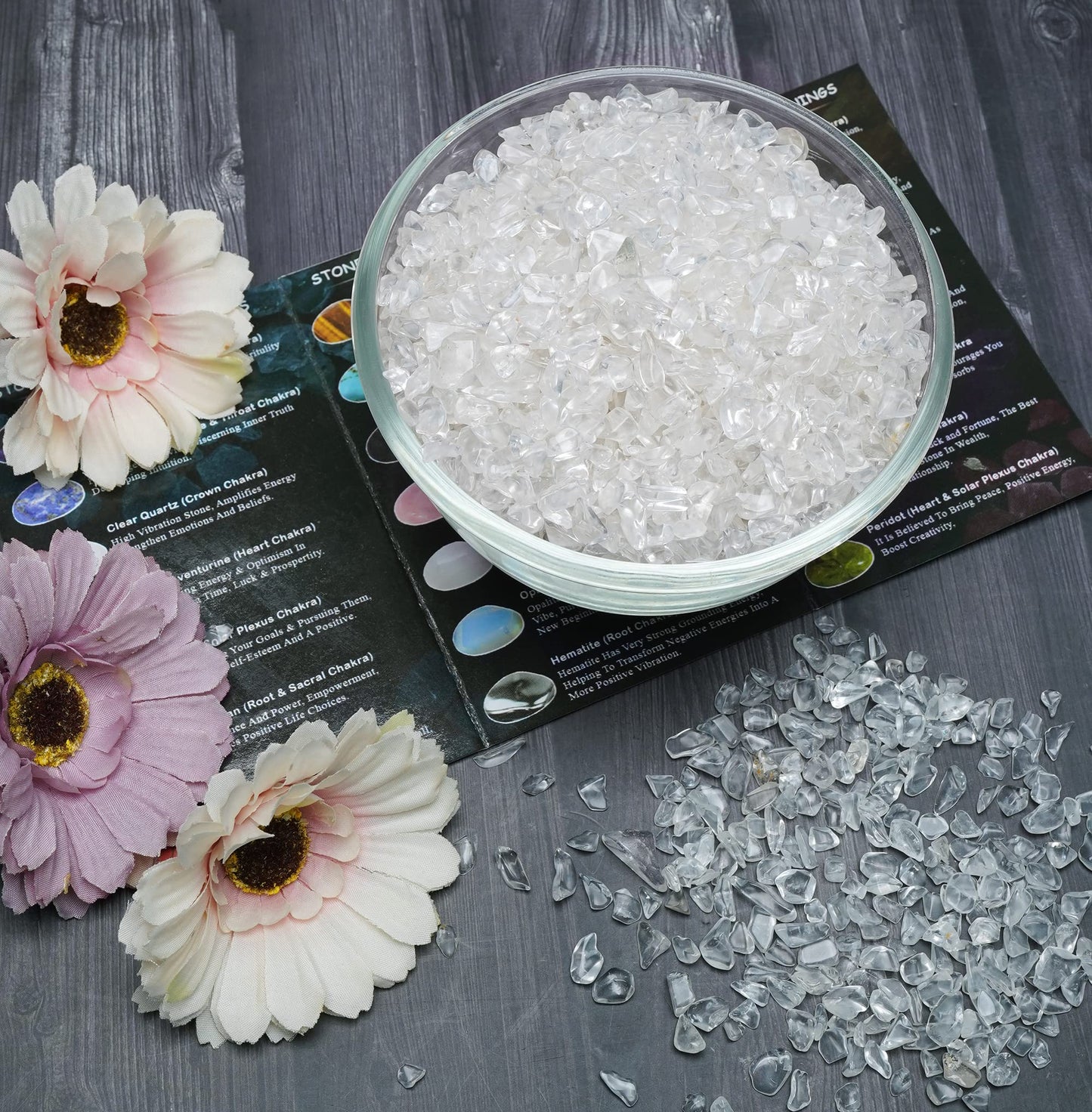 Crocon Clear Quartz polished Chips Bulk Natural Stone chip Gemstone Tumbling Cabbing Polishing Gem Mining Chakra Balancing Reiki Healing Good Luck Home Office Decor Weight :-1/2Lb Approx