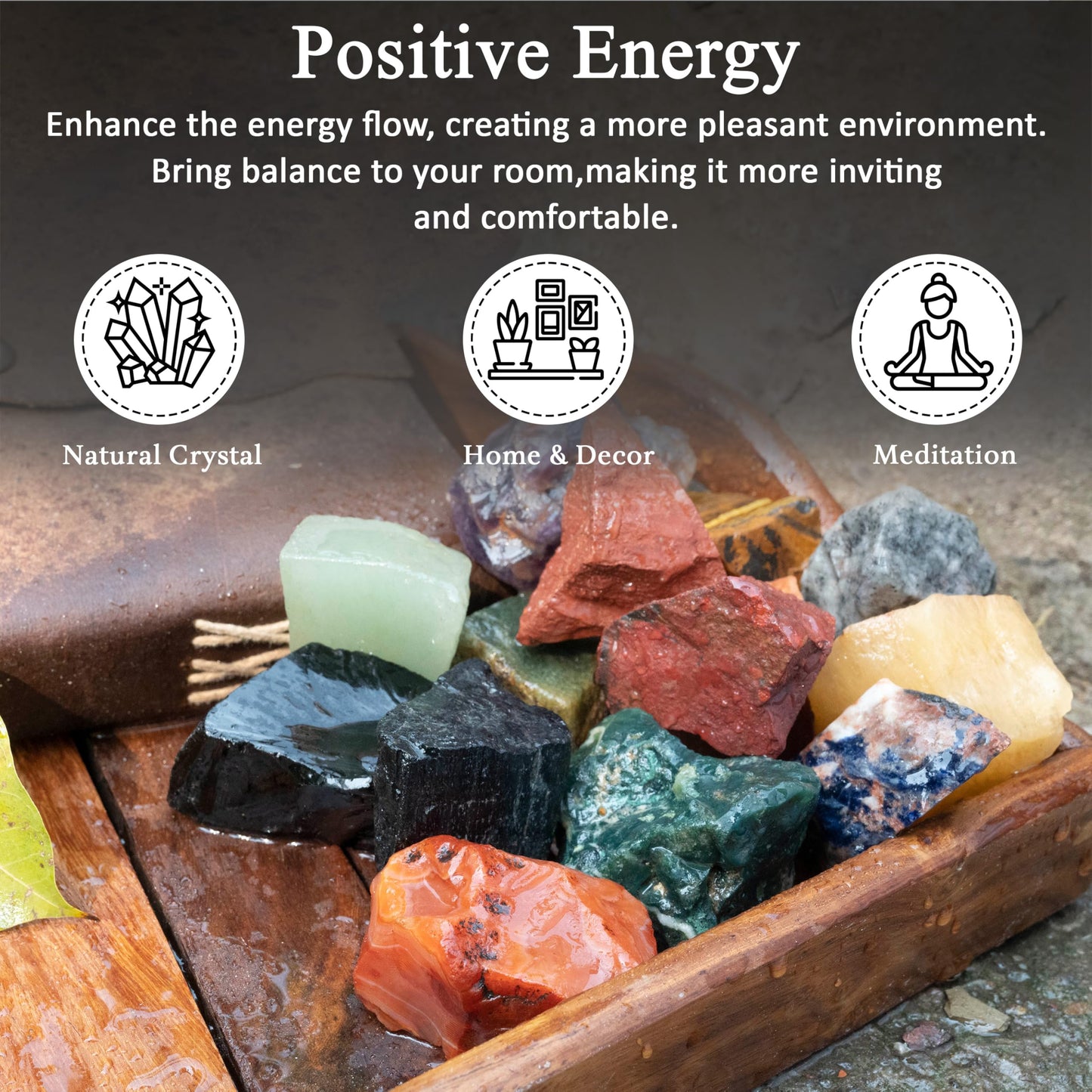Crocon® 1LB Assorted Rough Bulk Natural Stone Raw Gemstone Tumbling Cabbing Polishing Gem Mining Chakra Balancing Reiki Crystals and Healing Stones Good Luck Home Office Décor