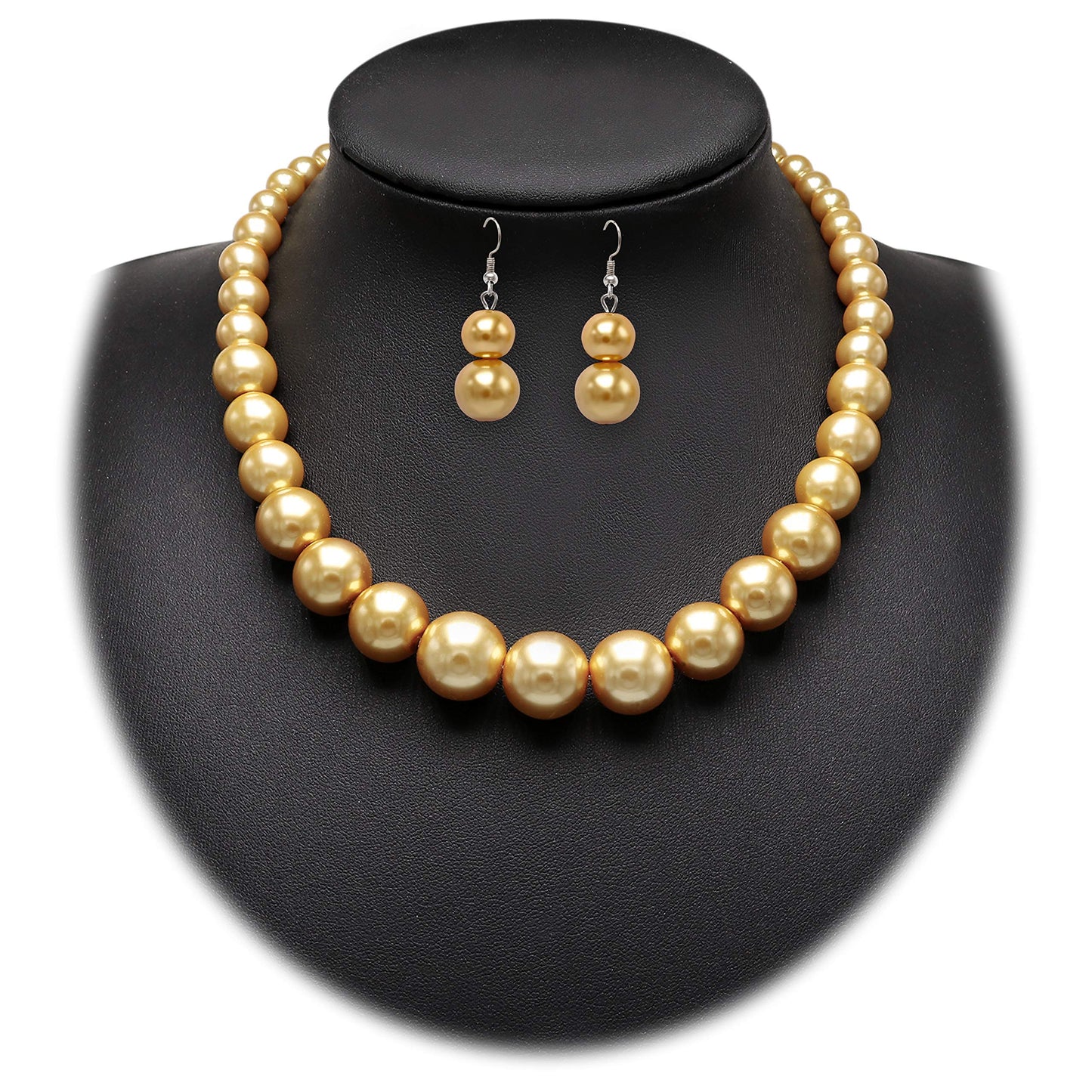 Cryshimmer Pearl Choker Necklace for Women Faux Pearl Beads Strand Necklace Earring Set Costume Jewelry(Yellow)