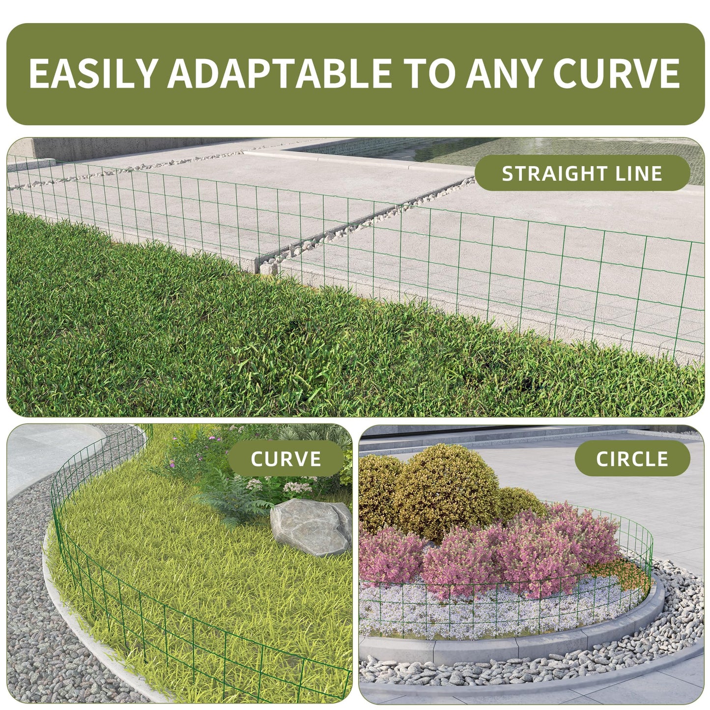 PROWORX Decorative Garden Fence Border Rolls, Total 14 in x 40 ft 2 Pack Metal Folding Flat Wire Fencing for Yard, Green PVC Coated Outdoor Patio Landscape Flower Bed Edging