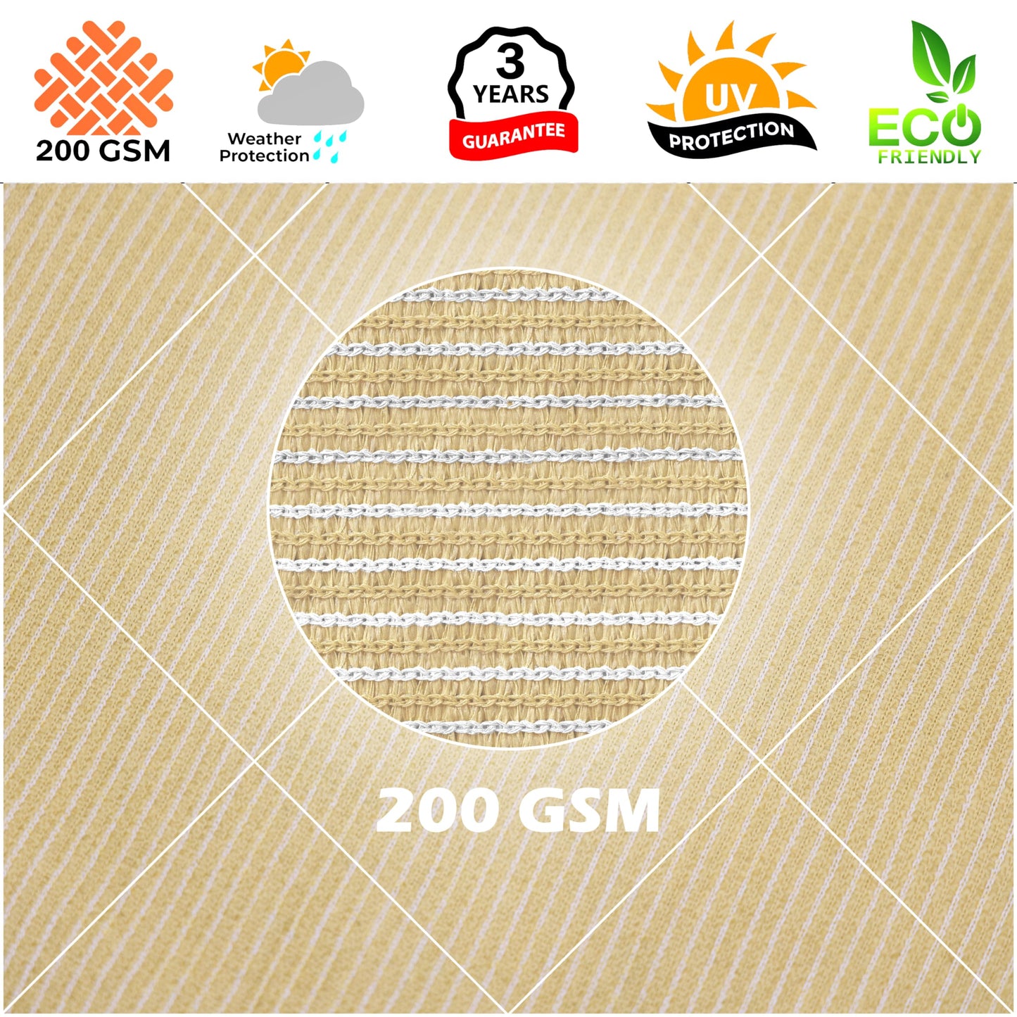 Royal Shade Beige 12' x 16' Sun Shade Sail Rectangle RSTAPRN1216-200GSM - Pergola Shade Sails Canopy for Patio - Canopy Mesh Fabric UV Block - Commercial Heavy Duty (We Make Custom Sizes)