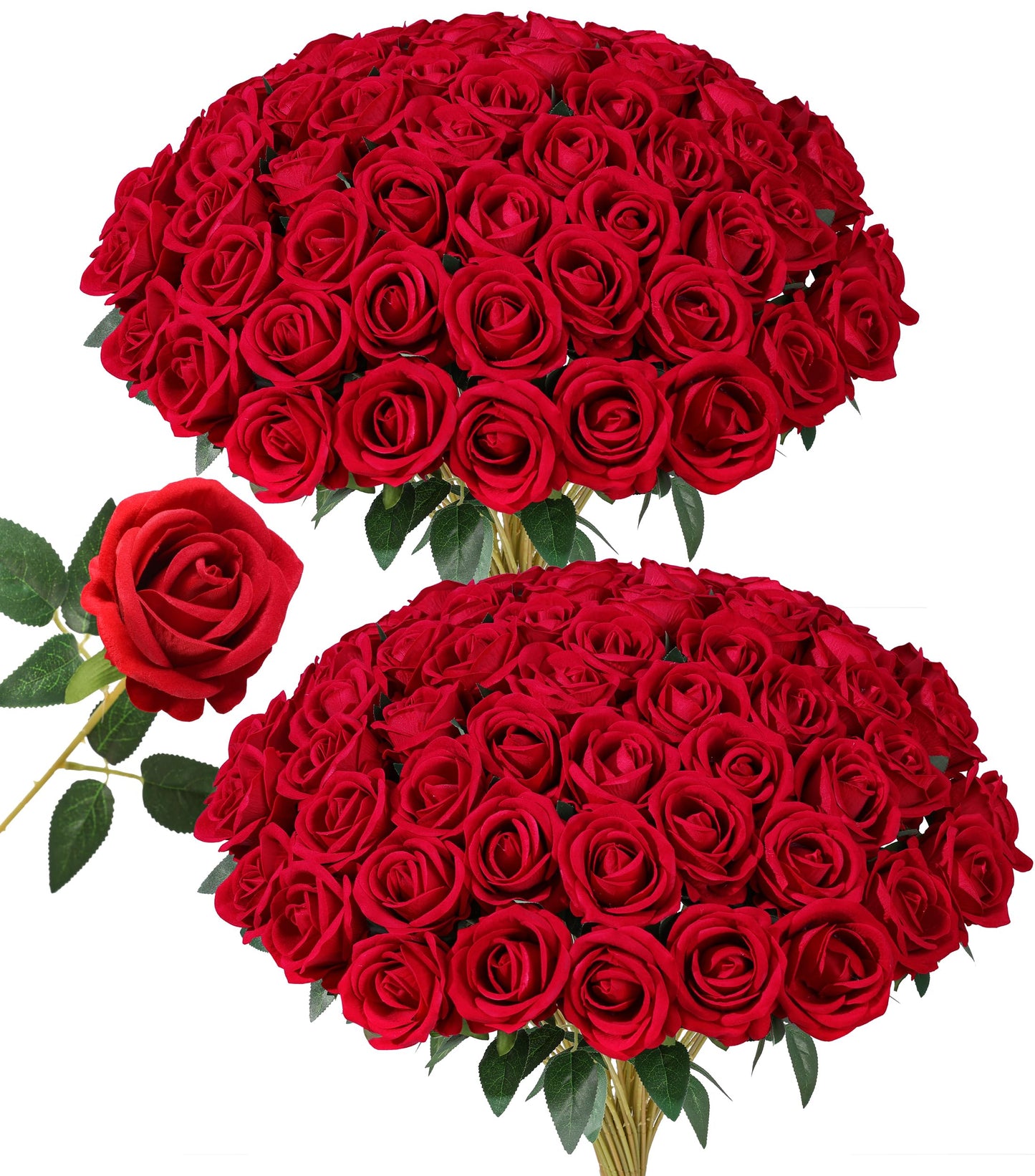 HyeFlora 50 PCS Red Roses Artificial Flowers, Fake Roses with Stems Realistic Silk Roses for DIY Wedding Bouquets Tables Centerpieces Arrangements Party Baby Shower Birthday Home Decor Gift for Her