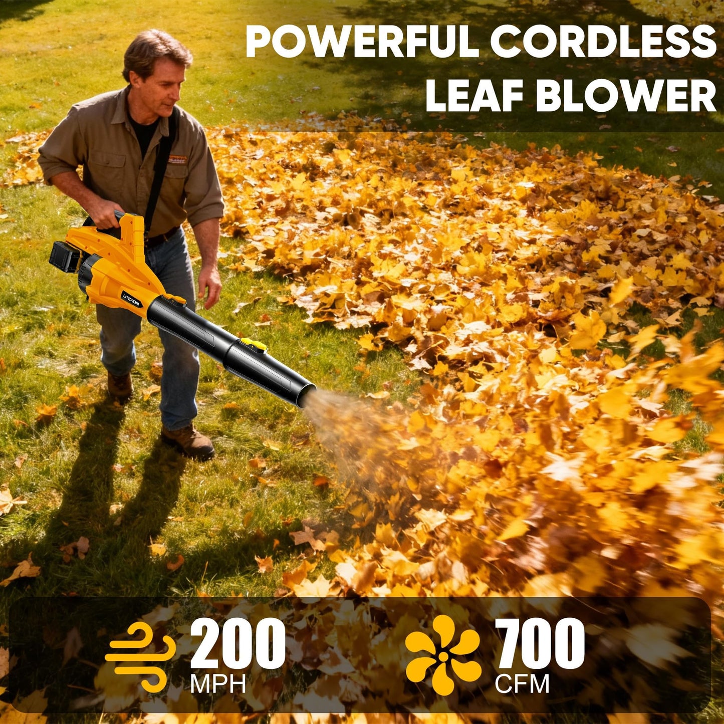LITEKON Leaf Blower Cordless, Brushless 700CFM & 13 Speed Modes, Electric Cordless Leaf Blowers with 2 x 5.0Ah Batteries and Charger, 21V Powerful Blowers for Lawn Care, Blowing Leaves, Dust, Snow