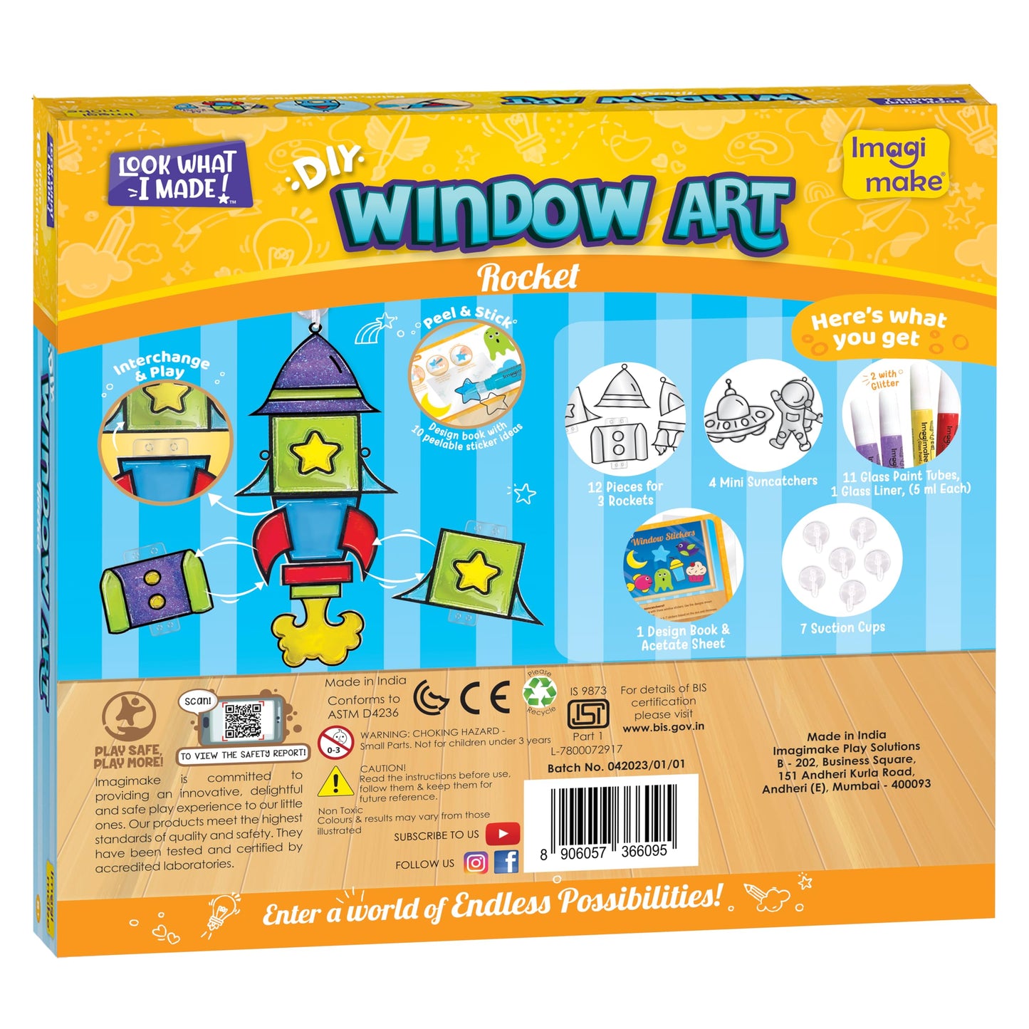 Imagimake Window Art for Kids - Rocket | Suncatcher Kits for Boys, Arts and Crafts for Ages 5-7 | Toys for Boys & Girls Ages 6-8-10-12 | Birthday Gifts for 5 6 7 8 9 10 11 12 Years Old Boys & Girls
