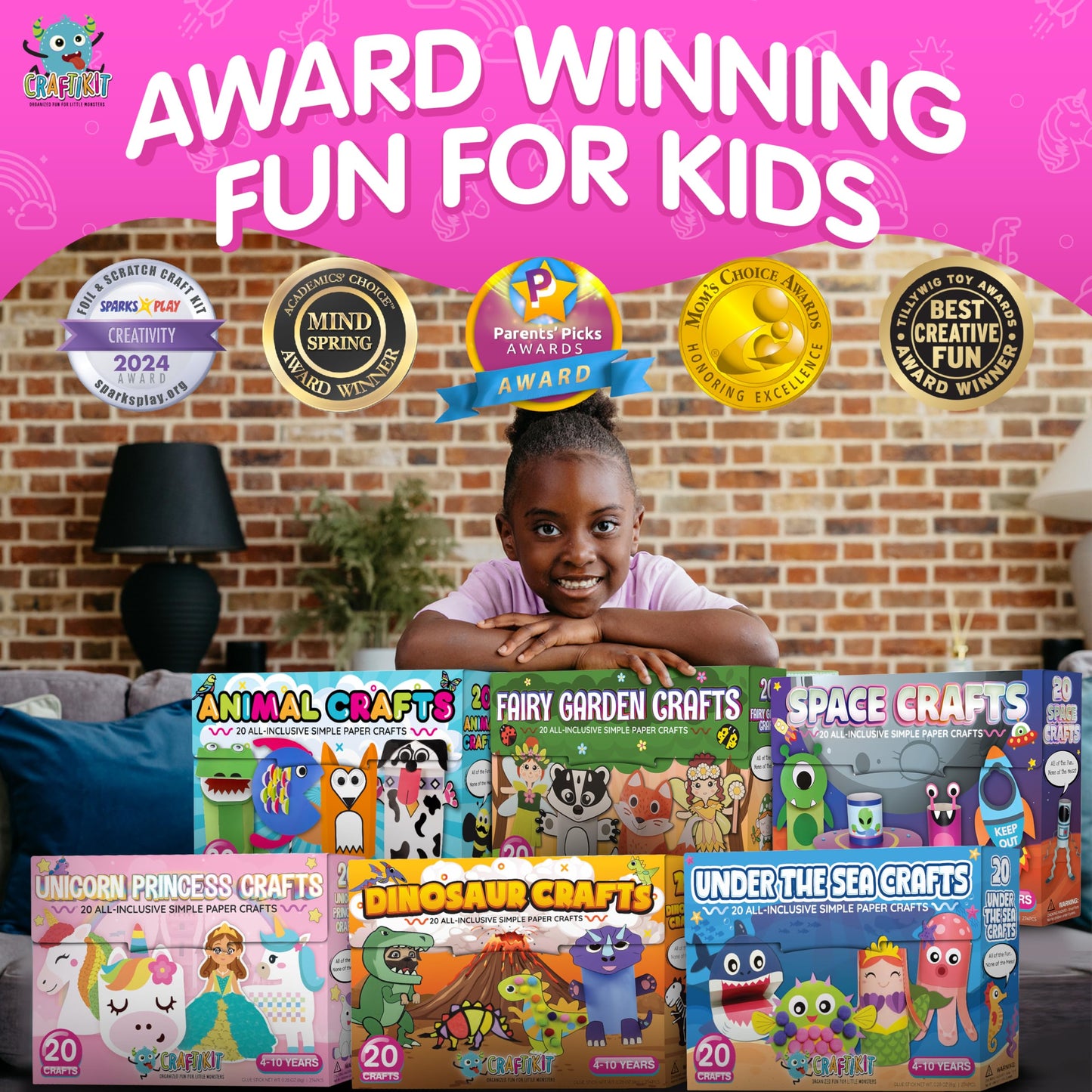 Craftikit® 20 Award-Winning Animal Toddler Arts and Crafts for Kids Ages 3-10 Years, All-Inclusive Animal Craft Kits, Fun Toddler Craft Box for Girls, Boys in Preschool