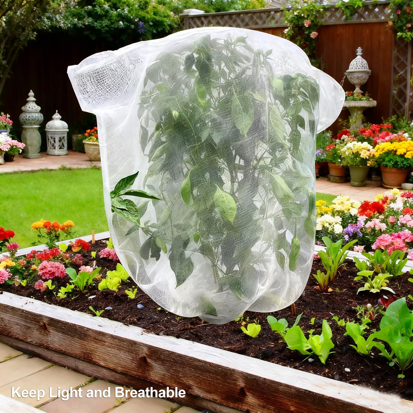 Garden Mesh Netting with Drawstring & Zipper,4PACK Mesh Netting Pest Barrier Protection Bird Mosquito Net Plants Cover for Patio Vegetable Plants Fruit Tree (4FTx5.9FT+2.3FTx3.3FT)