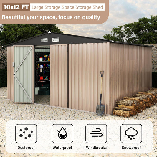 12X10 ft Outdoor Metal Storage Building, Storage Shed with Secure Lockable Door & Air Ventilation System, Premium Metal Tool Shed for Garden, Backyard, Patio, Ideal for Lawn Equipment & Tools