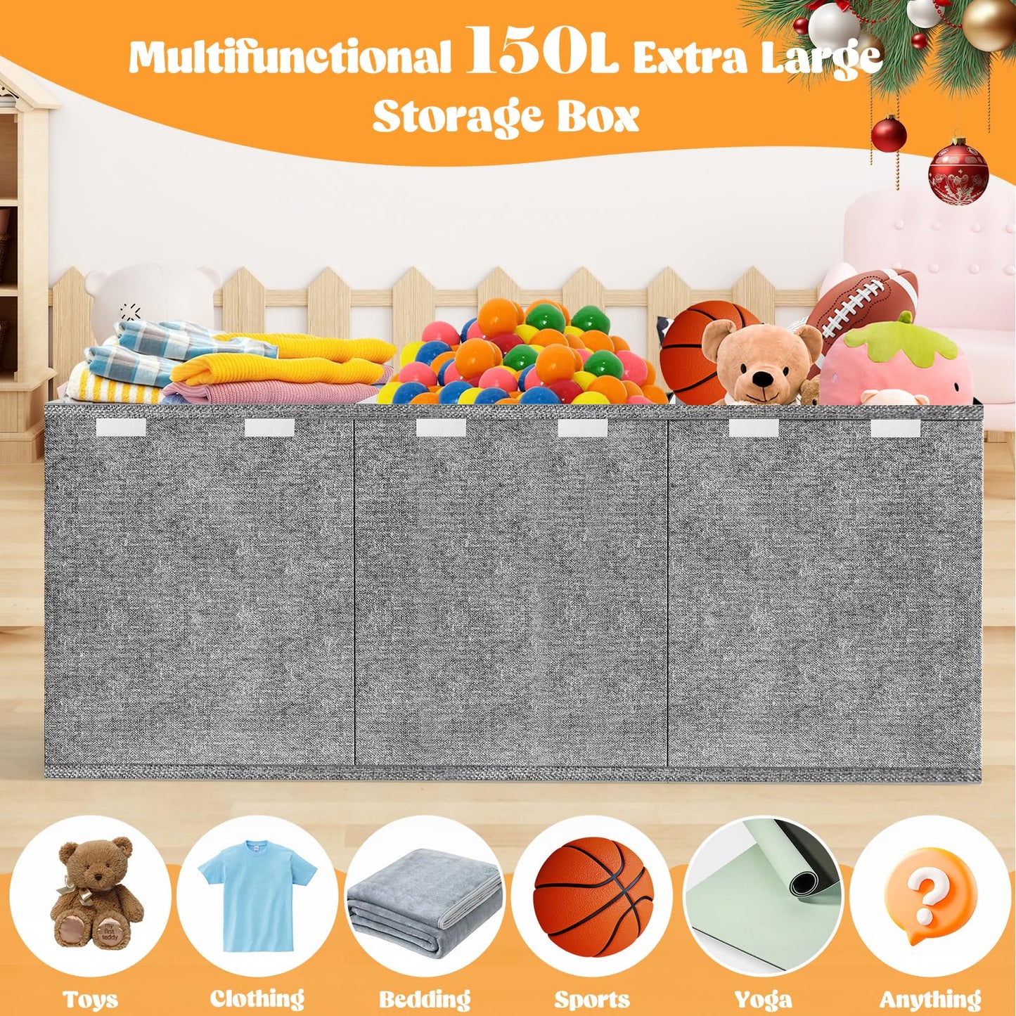 Beadsky Extra Large Toy Box, Toy Chest for Toddlers with Lids, Collapsible Toy Storage Organizer, Kids Bin Boxes Storage Basket for Boys, Girls, Nursery, Living Room, Playroom, 40"x14"x16", Gray
