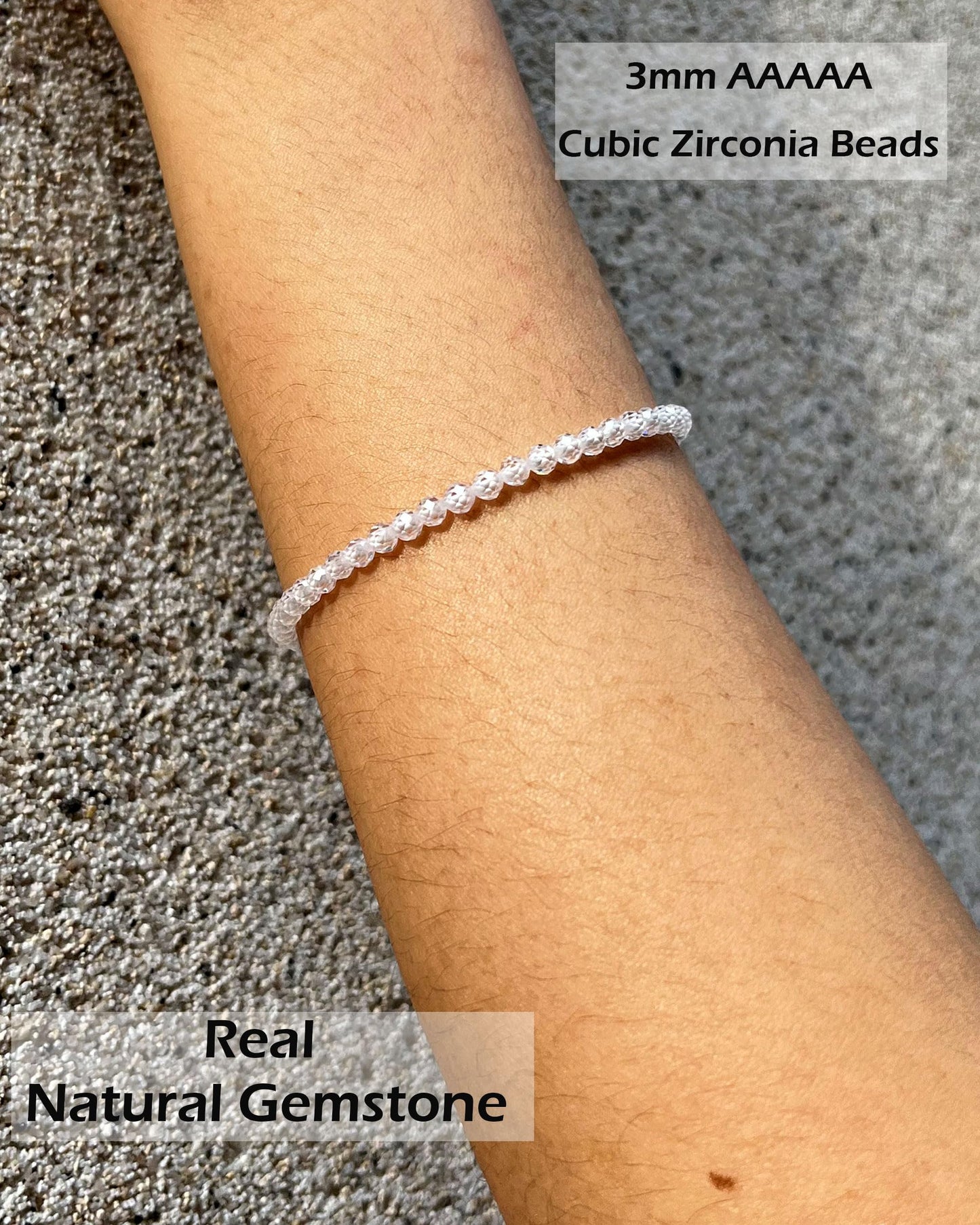 Withgenes Cubic Zirconia Bracelets for Women Shinning Diamond Crystal Bead Bracelet Unique Sparkly Simple Design Natural Stone Jewelry Gifts, CZ White