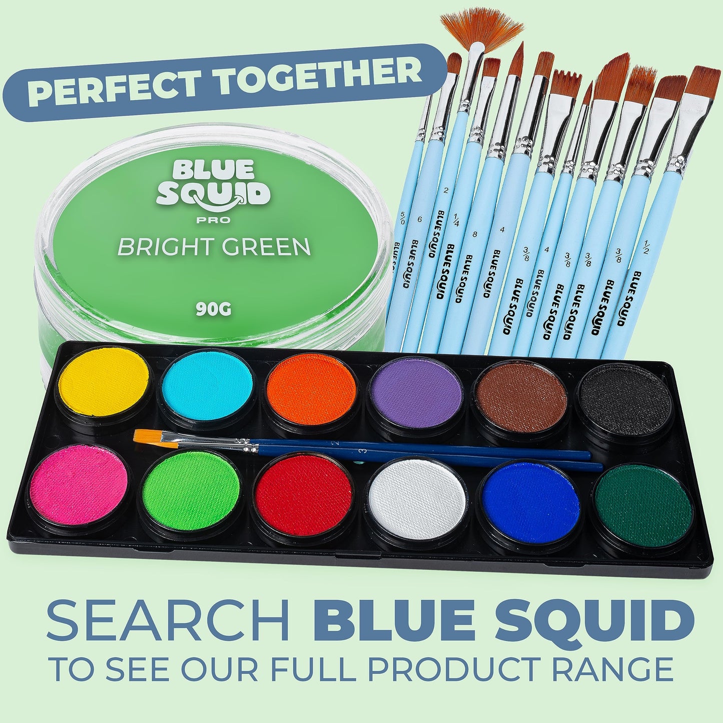 Blue Squid PRO Face Paint - Professional Water Based Single Cake Facepaint & Body Paints - SFX Makeup, Kids Adults Face Painting for Costume, Halloween, Cosplay - Classic Bright Green 90g / 3oz