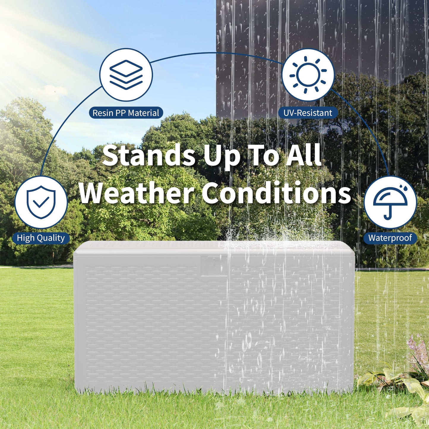 PeacefulHues 99 Gallon Waterproof Large Resin Deck Box Indoor Outdoor, Lockable Storage Container for Patio Furniture Cushions, Throw Pillows, Garden Tools, and Pool Floats, White