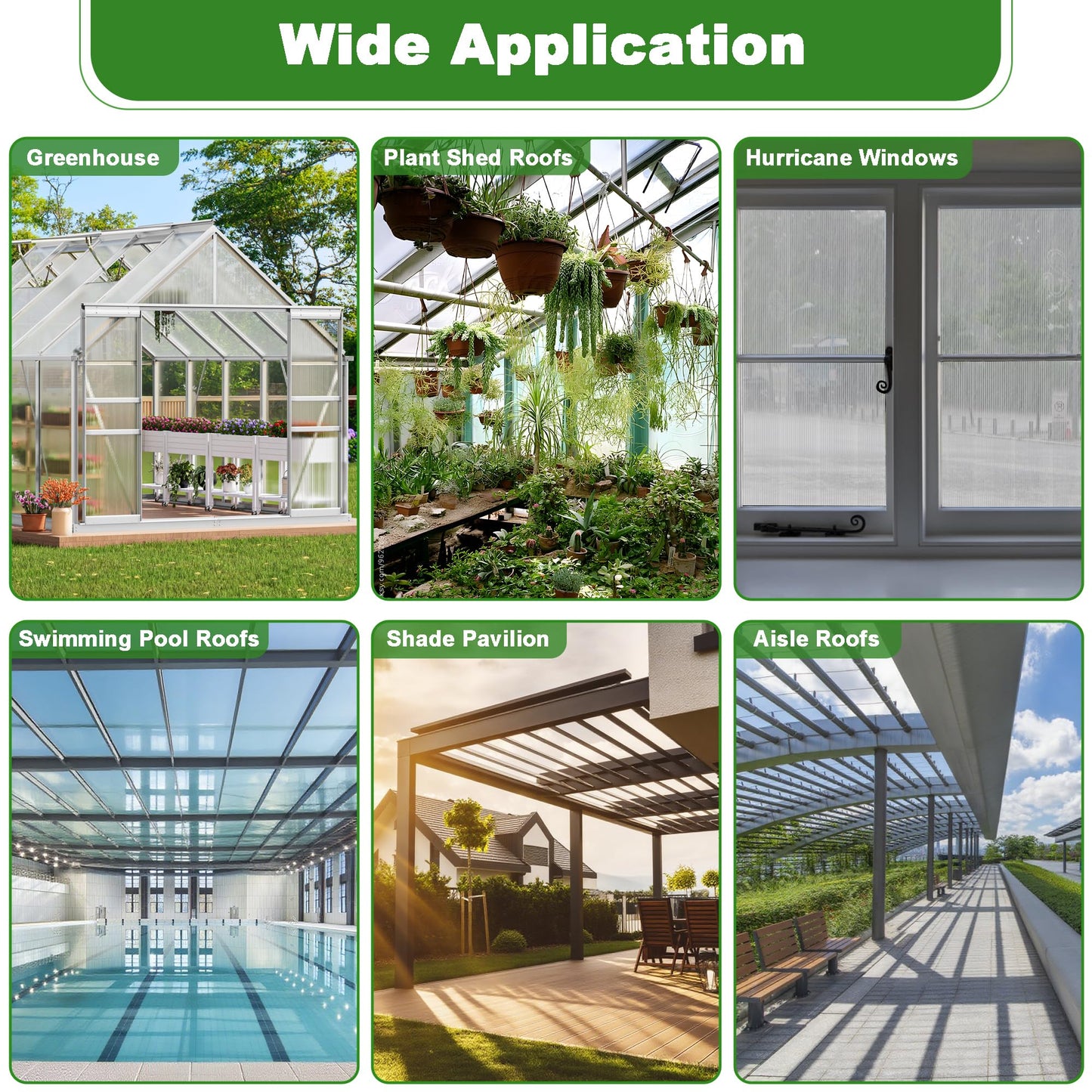 Quibbay 6PCS Polycarbonate Greenhouse Panels Sheets, 6' x 2' x 0.32'' Three-Layer Honeycomb Panels, UV Protected Corrugated Plastic Roof Panels, Clear Replacement Panels for Greenhouse Covering