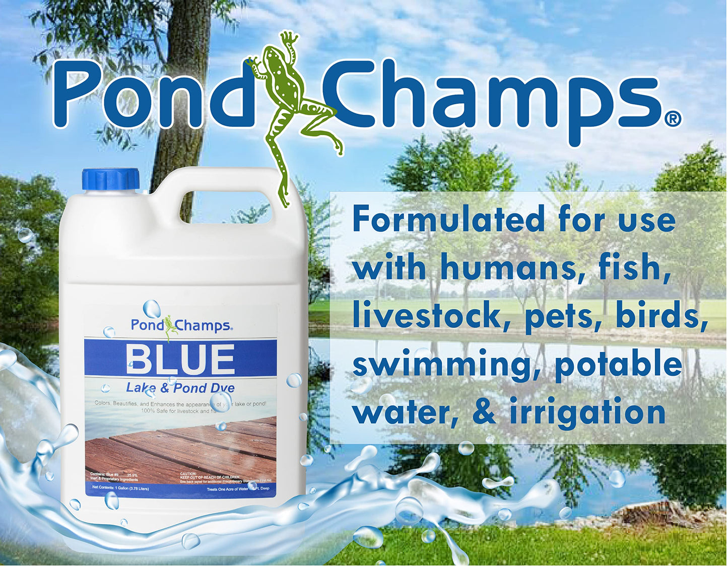 Blue Lake and Pond Dye - One Gallon of Professional Lake & Pond Dye - Treats Up to 1 Acre - Royal Blue Color - Safe for Fish, Wildlife, Pets & Children