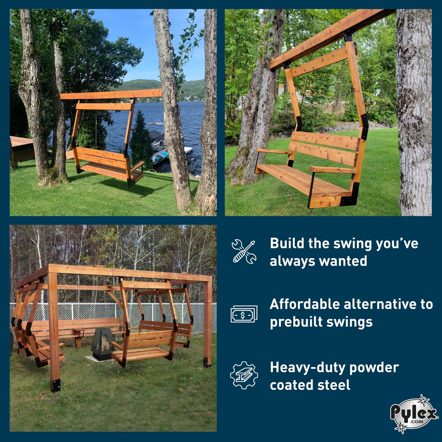 Pylex Swing Brackets for Chair, Outdoor Patio Swings, Wooden Porch Bench, Heavy-Duty Steel DIY Kit - 500 lbs - Steel Bracket Only
