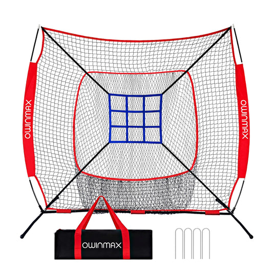 OwinMax 7x7 ft Baseball Softball Practice Net with The Detachable Bow Frame for Batting, Hitting, Pitching, Portable Baseball Practice Net with Carry Bag, Great for All Levels