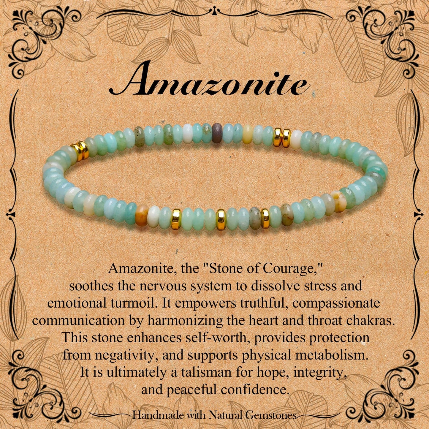 BONNY BOXX Natural 2 * 4mm Amazonite Rondelle Beads Bracelet for Unisex, Handcrafted Genuine Crystal Healing Gemstone Beaded Stretch Bracelet for Simple Jewelry Fashion Gifts