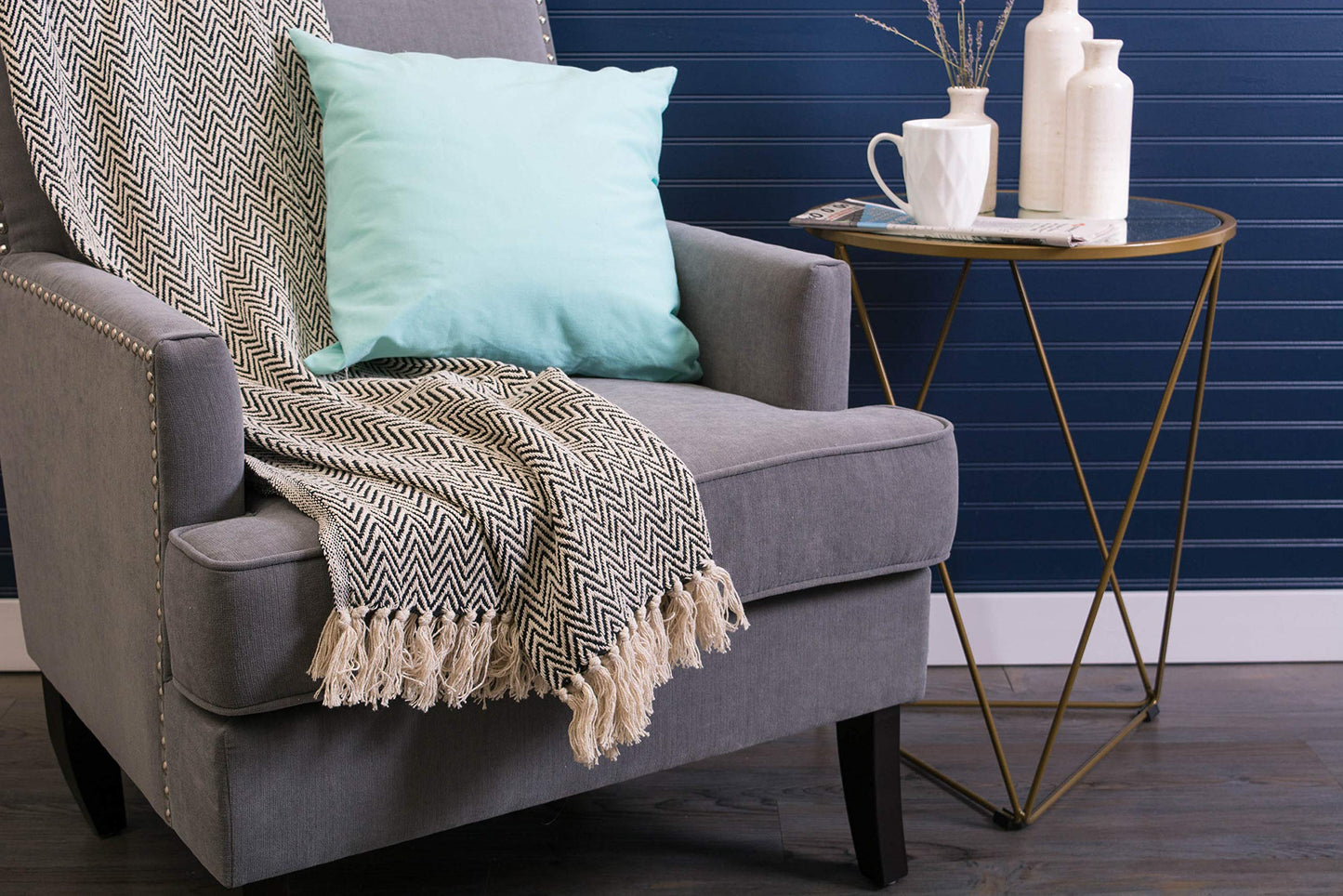 DII Chevron Throw Collection Handloomed Cotton, 50x60, Black