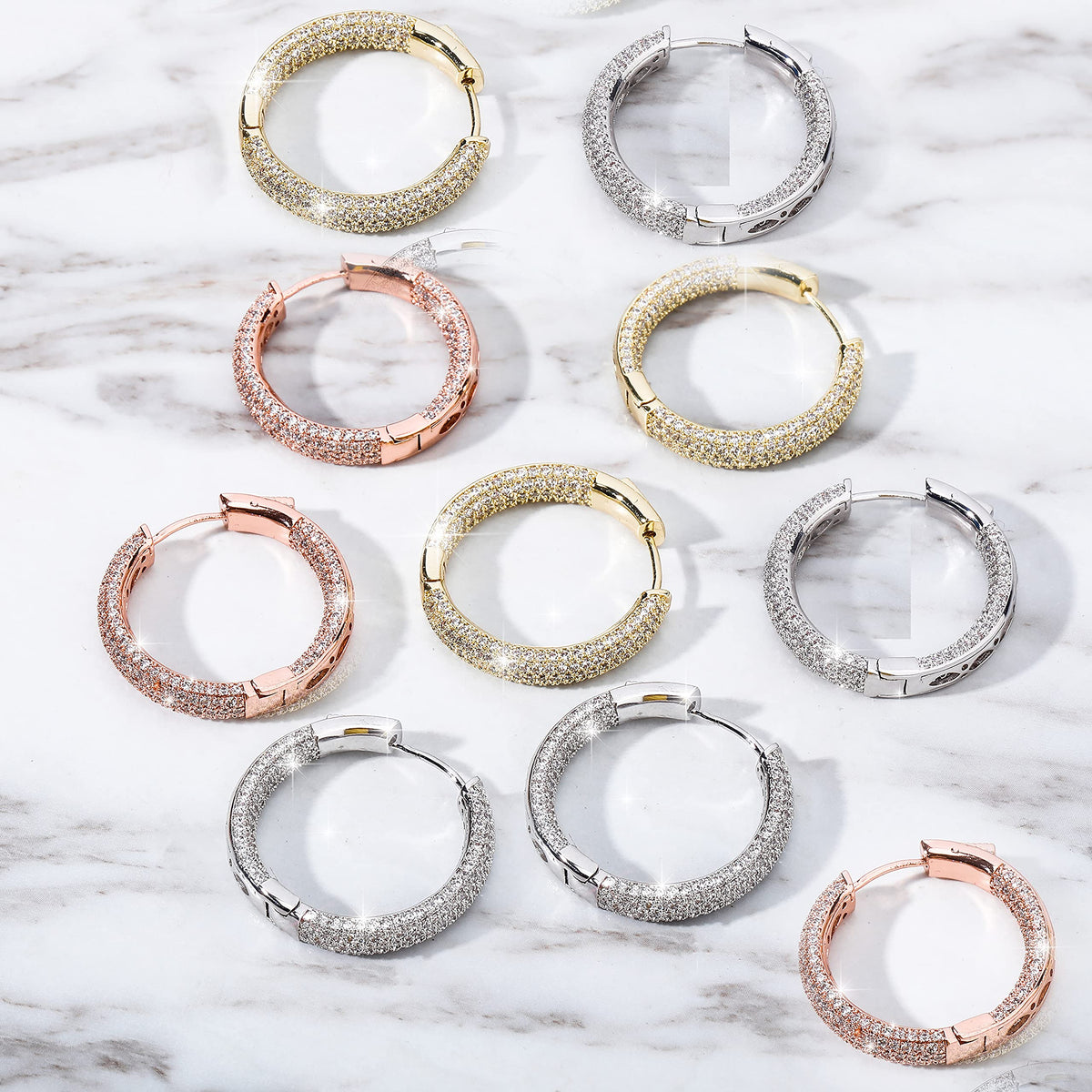 TOPGRILLZ Iced Out Hoop Earrings Cubic Zirconia Huggie Cartilage Cuff Hypoallergenic 14K Gold Plated Luxury Fashion Round Circle Earrings For Women-29mmGold