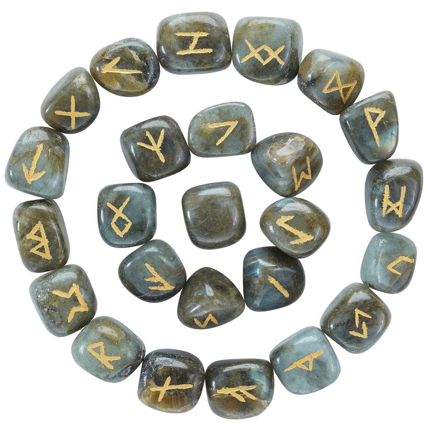 Crocon Labradorite Rune Stones Set Engraved with Elder futhark Crystal Runes Set, Reiki Healing runas for Meditation Chakra Balancing, Rune Stone for Beginners with Crystal Guide & Pouch (15-20 mm)