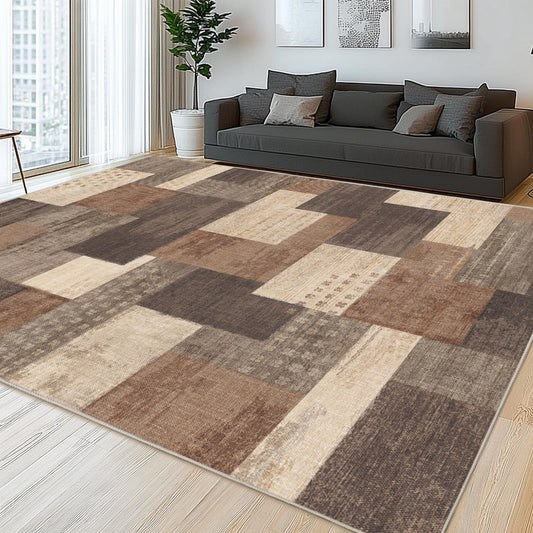 QDUIDU Modern Geometric Patchwork Indoor Area Rug for Living Room, Beige 5'x 7' Large Rug Rockwood Collection Hardwood Floors Decor for Bedroom, Beige Throw Carpet for Office Entryway Dining Room