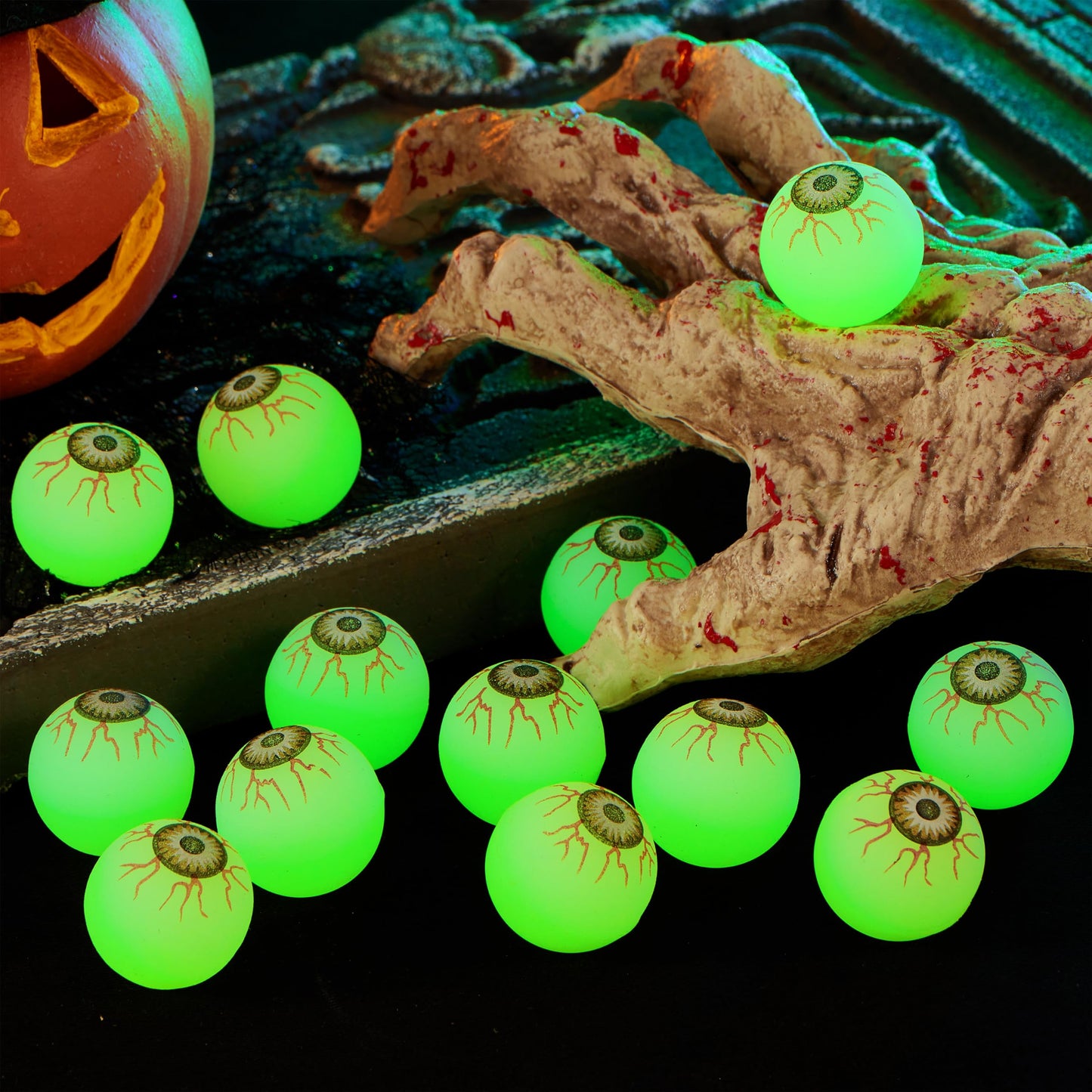 JOYIN 24 PCS Halloween Glow Eyeball Bouncy Balls, Glow in the Dark Bouncing Balls Eyeballs for Halloween Party Favors Game Prizes, Trick or Treating Party Decorations School Classroom Gifts