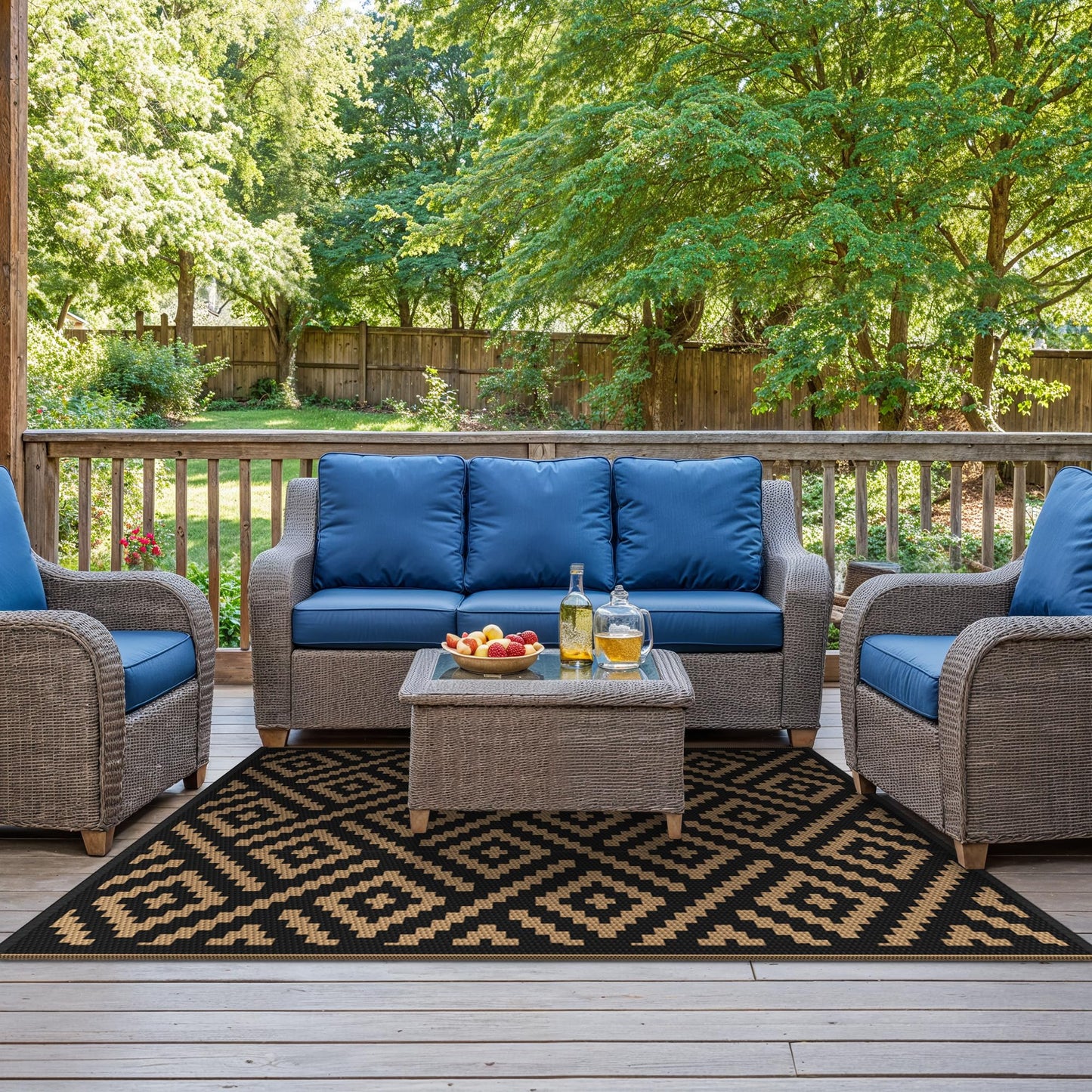 sarben Outdoor Rug for Patio - Waterproof Plastic Straw Camping Rugs 4x6 ft, Reversible Outdoor Indoor RV Mat Carpet for Patio, Porch, Deck, Balcony, Picnic, Beach, Black Brown