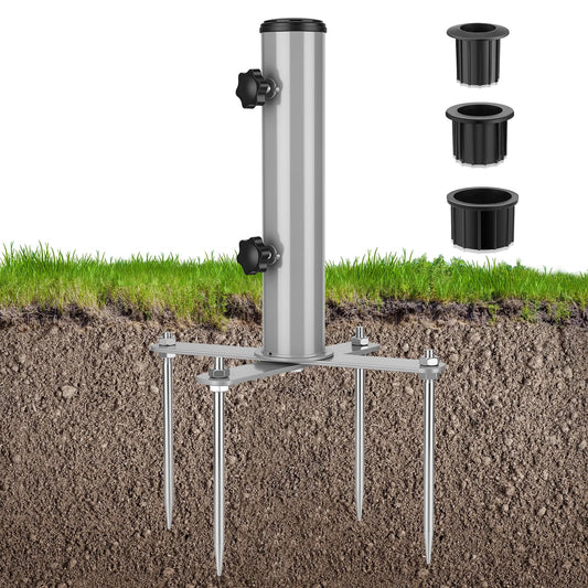 Hammrit Removable Inground Umbrella Stand Anchor with 4 Spike, Metal Grass Umbrella Ground Stake, Outdoor in Ground Parasol Base Mount, Beach Umbrella Sand Anchor Holder for Beach,Sand,Yard,Lawn