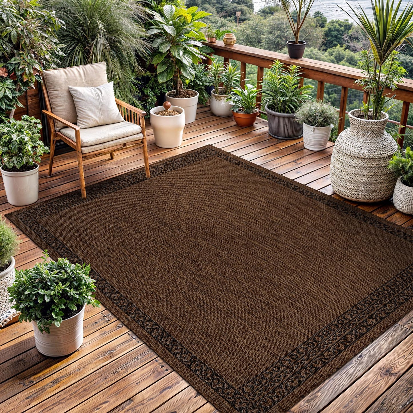 Washable Outdoor Rug 5x7 Modern Area Rugs Outdoor Carpets Bordered Pattern Non Shedding Waterproof Easy Clean Patio Deck Porch Living Room Bedroom Garden RV (5 X 7 Gold)