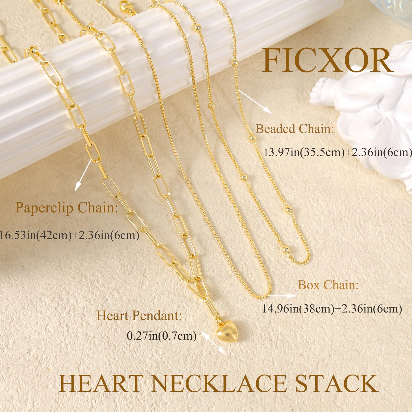 Layered Gold Necklaces for Women Trendy,Dainty 14K Gold Plated Heart Pendant Necklace Stack Statement Paperclip Beaded Box Necklace Chain Gold Stackable Layered Necklaces for Women Fashion Jewelry Set