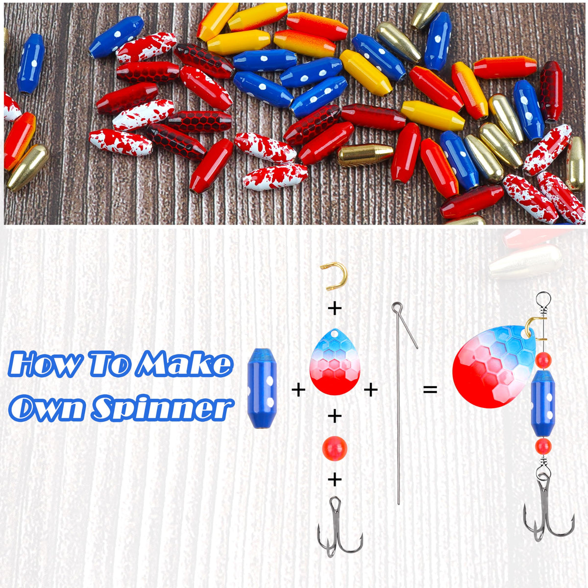 Fishing Spinner Lure Bodies Kit,45PCS Fishing Sinker Weights Brass Painted Spinner Lure Body Brass Fishing Beads Bullet Slip Sinker DIY Inline Spinner Bait Making Supplies Parts