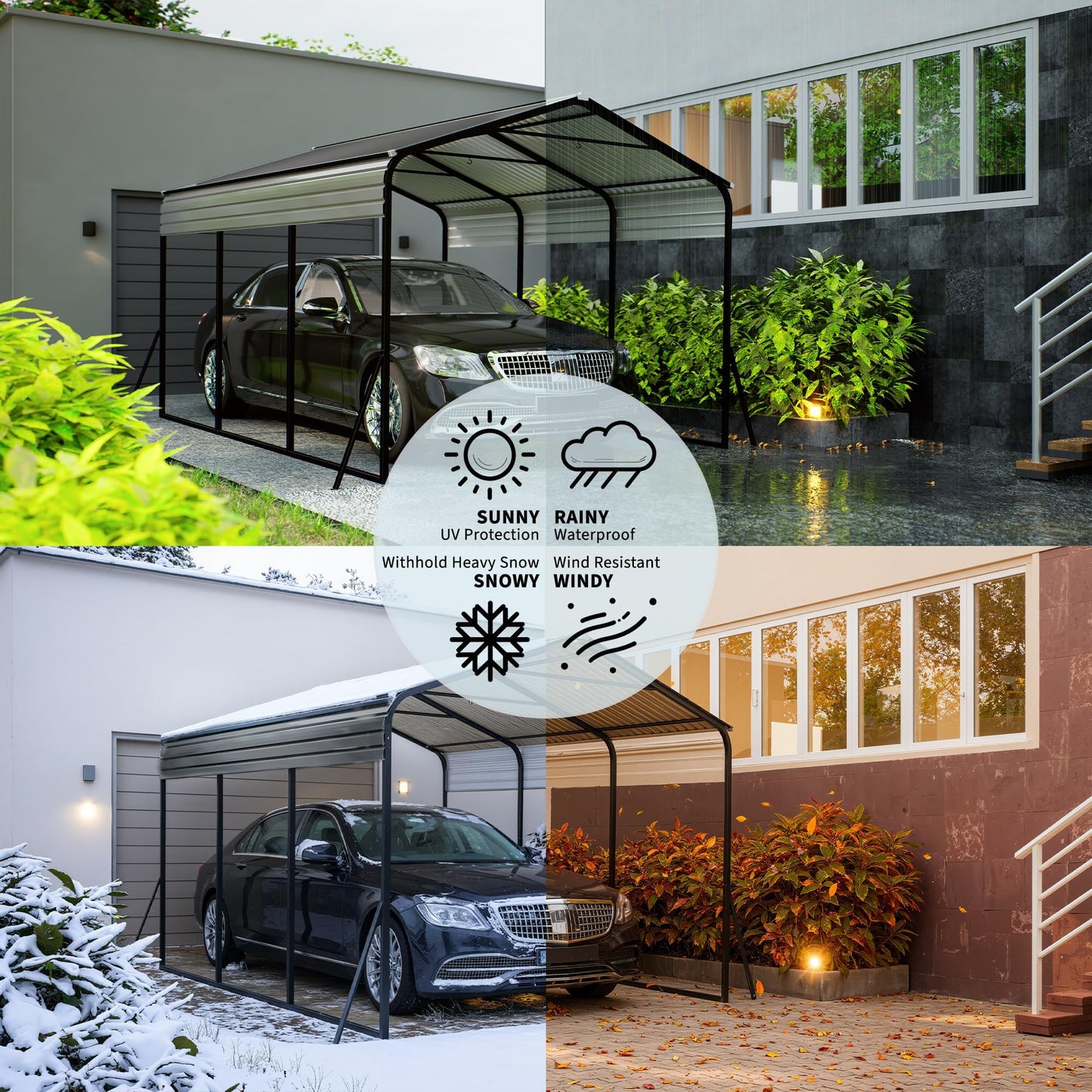 10x15 FT Heavy Duty Metal Carport with Galvanized Steel Roof & Frame, All-Weather Portable Car Shelter for Cars, Trucks & Boats, Wind & Snow Resistant with Reinforced Base
