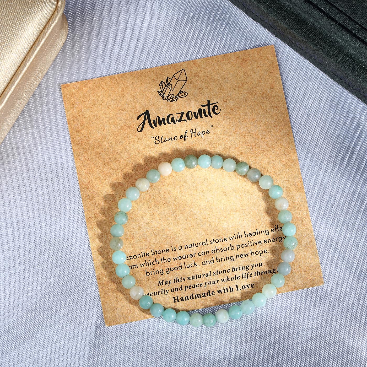 MAIBAOTA Amazonite Bracelet for Women, 4 mm Natural Stone Bracelets