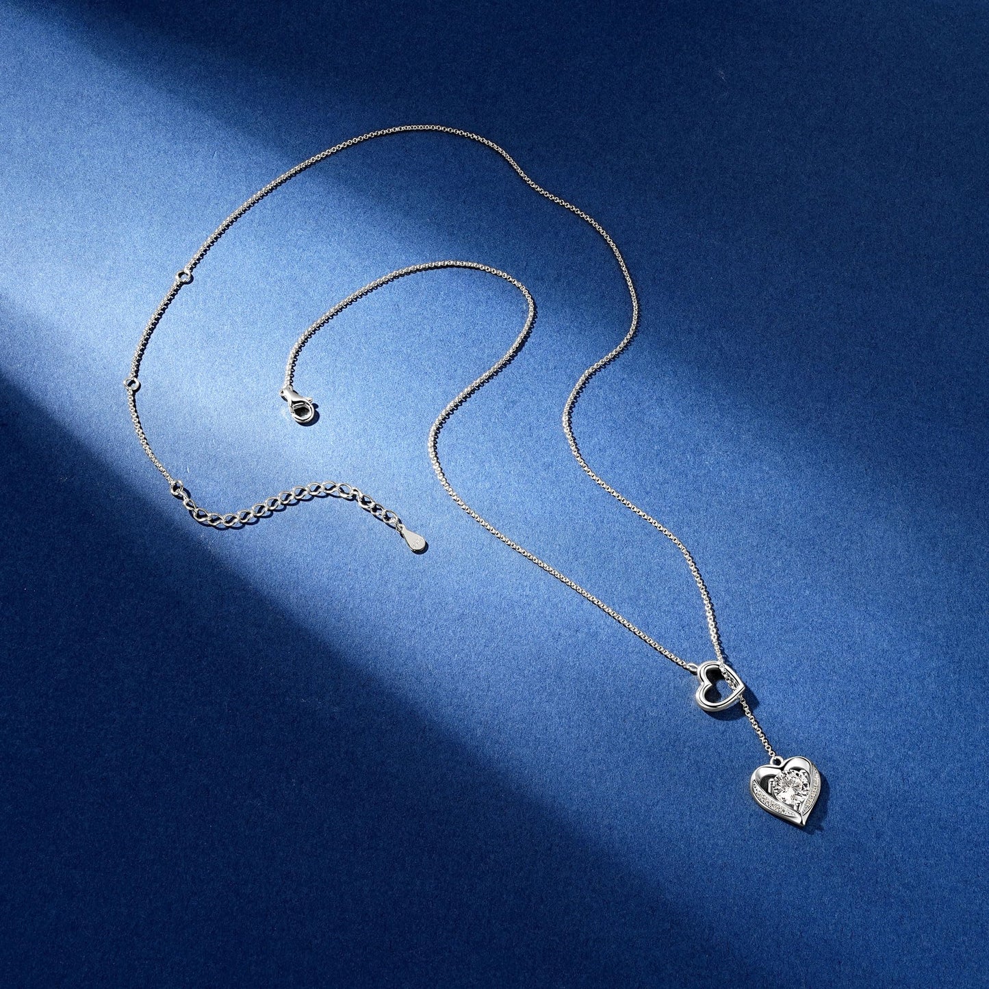Moissanite Lariat Necklace for Women Heart Slip Y Shape 16-20 Inches Adjustable Long Chain Necklace 925 Sterling Silver Love Pendant Jewelry Gifts for Wife, Girlfriend, Mom, Birthday, Anniversary Present