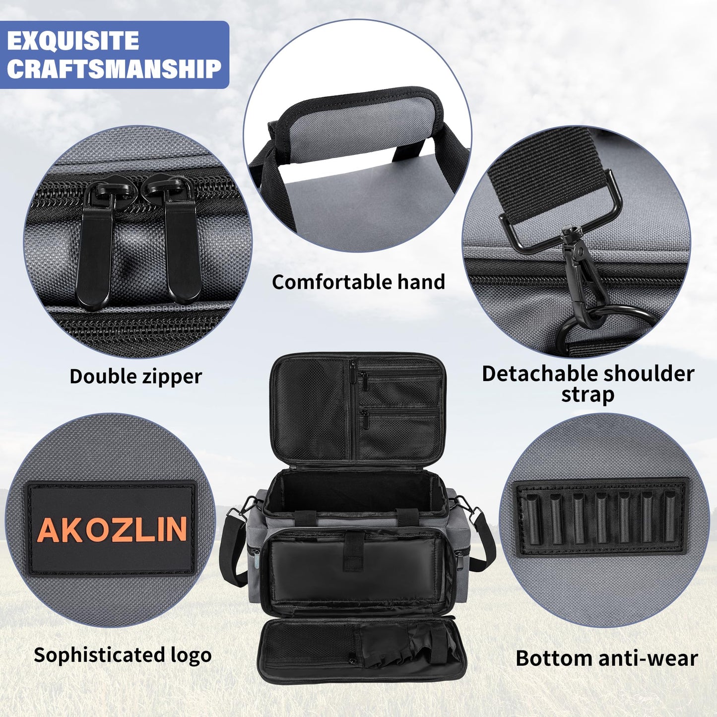 AKOZLIN Cable File Bag DJ Gig Bag Cord Organizer Case with Detachable Dividers for Laptop,DJ Gear, Sound Instrument and Music Equipment Accessories 13"×8.3"×8.3" Grey