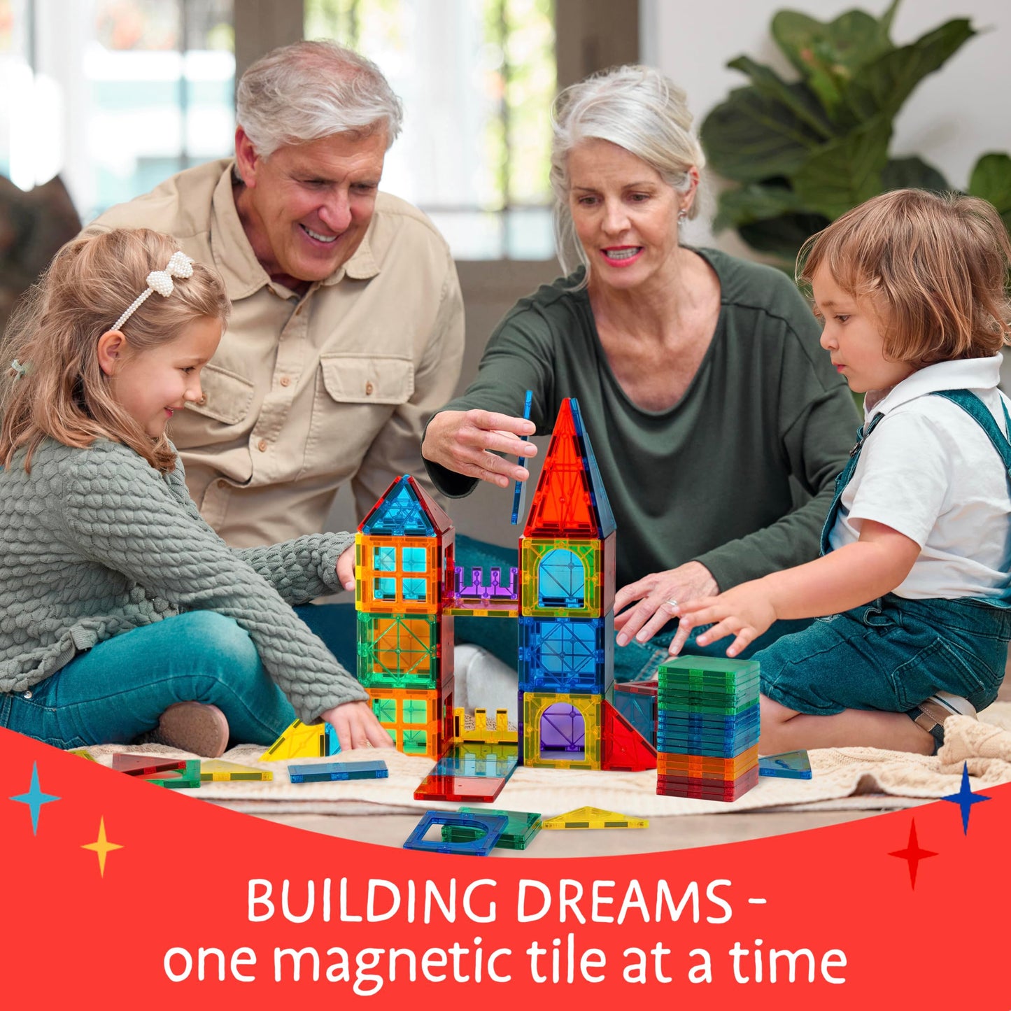 SUNNY AUNTIE Magnetic Tiles 123 PCS with 2 Cars & Storage Bag – Magnetic Building Tiles STEM Toy for Kids Ages 3-8, Magnet Construction Set for Boys & Girls