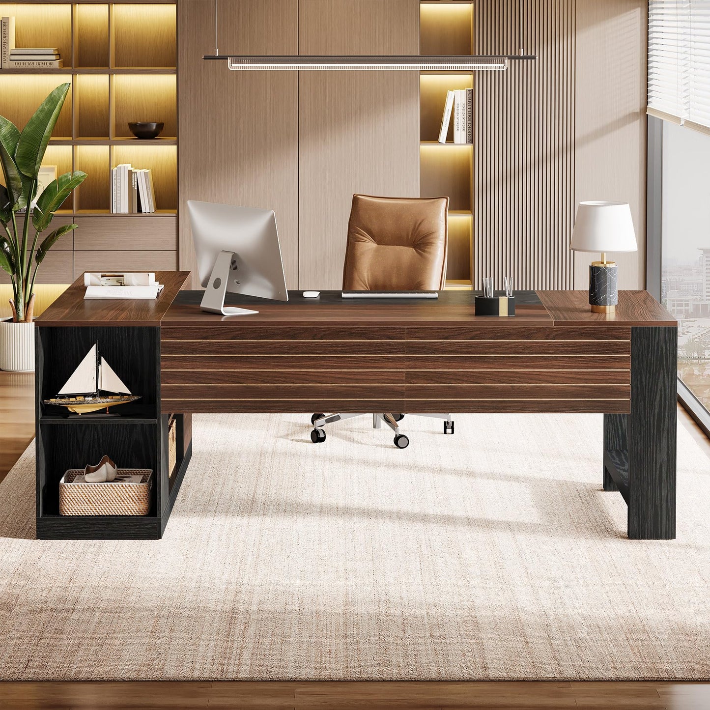 Tribesigns 78" L Shaped Executive Desk, Large Office Computer Desk with Drawers and Lateral File Cabinet, Modern Business Furniture Workstation with Storage Shelves for Home Office
