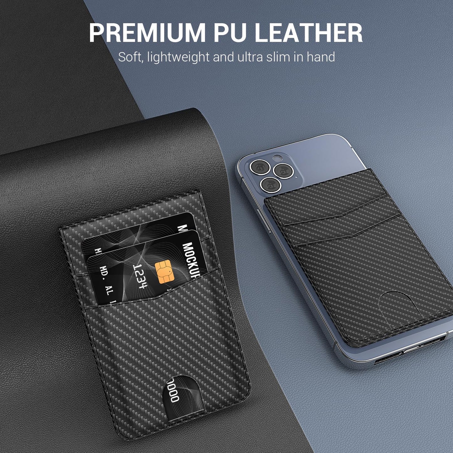 YINHEXI for Magsafe Wallet Stand, Magnetic Leather Phone Wallet Card Holder for Phone Case with Adjustable Stand, Minimalist Slim Leather Mens Wallet with 4 Cards Slots (Carbon Fiber)