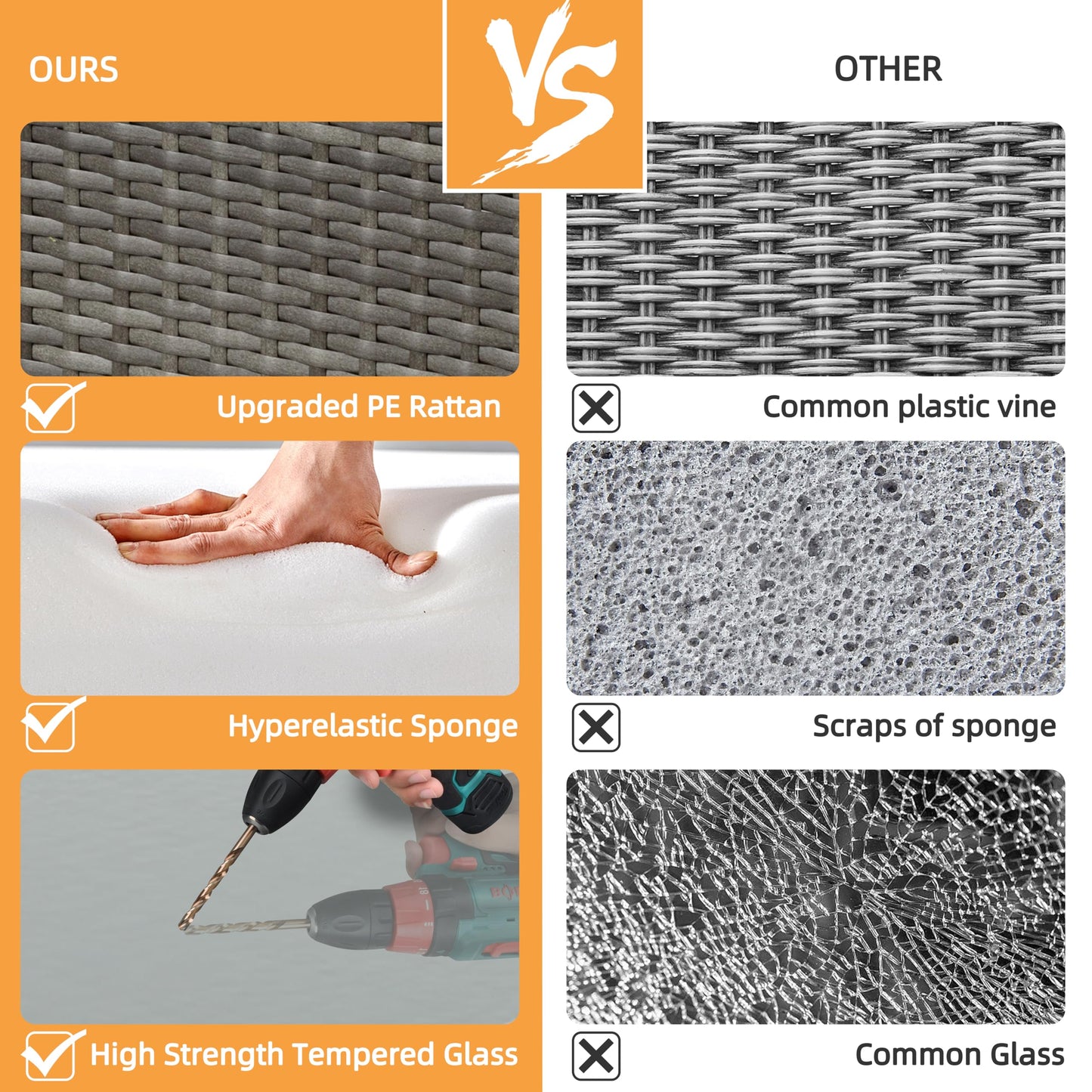 Shintenchi Outdoor Patio Furniture Sets, Small Outdoor Sofa Patio Sectional Sets 3-Piece All Weather Wicker Rattan Patio Seating Sofas with Glass Coffee Table and Cushion (Blue)